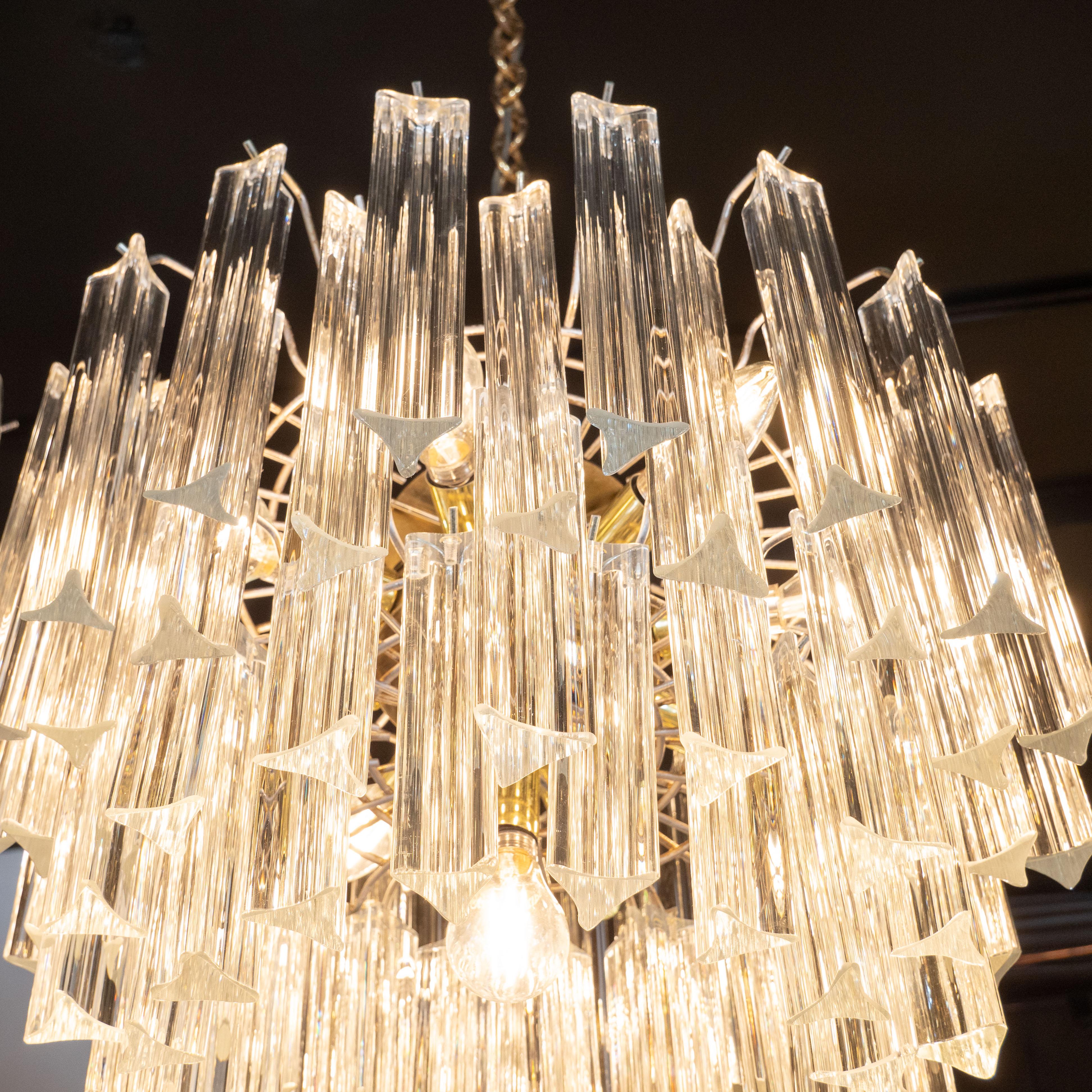 Murano Glass Mid-Century Modern Four-Tier Handblown Camer Chandelier with Brass Fittings