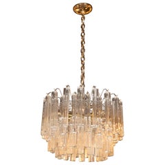 Mid-Century Modern Four-Tier Handblown Camer Chandelier with Brass Fittings