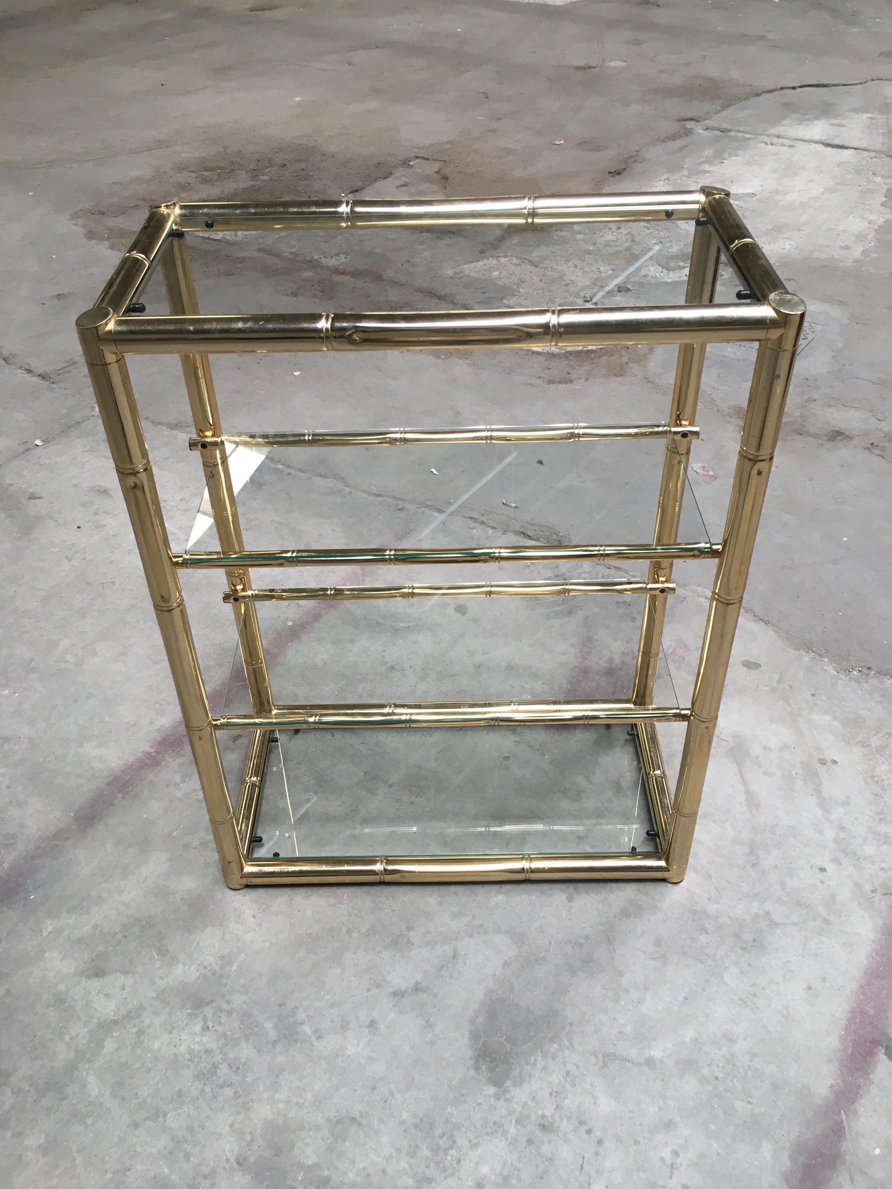 Late 20th Century Mid-Century Modern Four-Tier Italian Faux Bamboo Gilt Metal and Glass Etagere