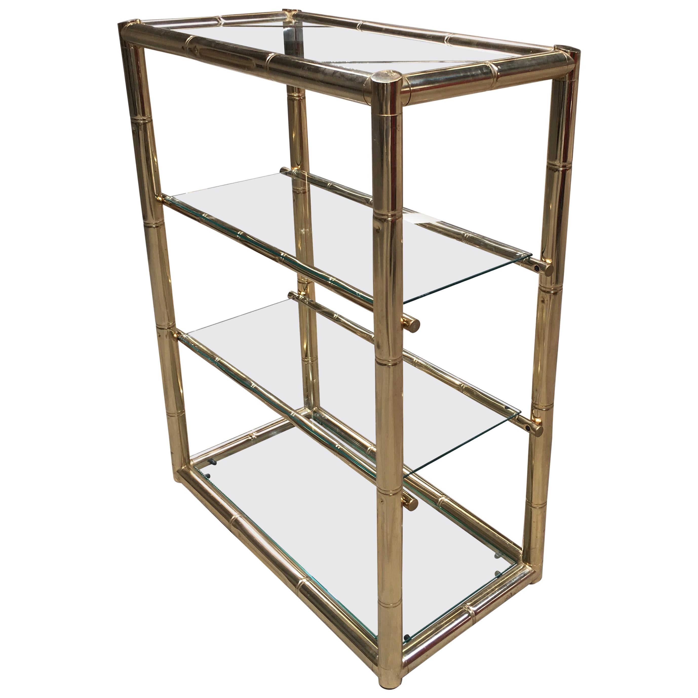 Mid-Century Modern Four-Tier Italian Faux Bamboo Gilt Metal and Glass Etagere