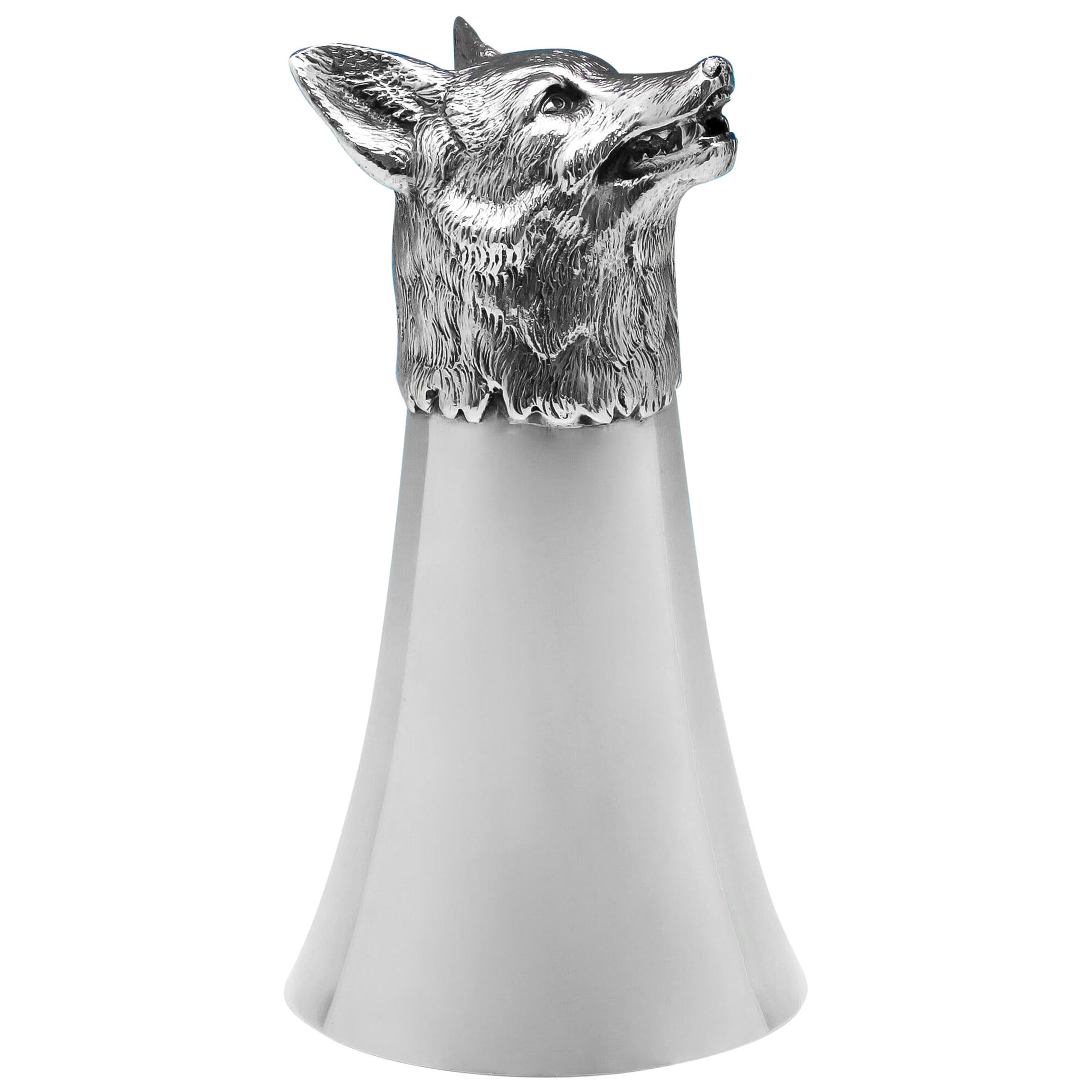 Mid-Century Modern Fox Head Sterling Silver Stirrup Cup by Richard Comyns For Sale