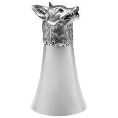 Mid-Century Modern Fox Head Sterling Silver Stirrup Cup by Richard Comyns