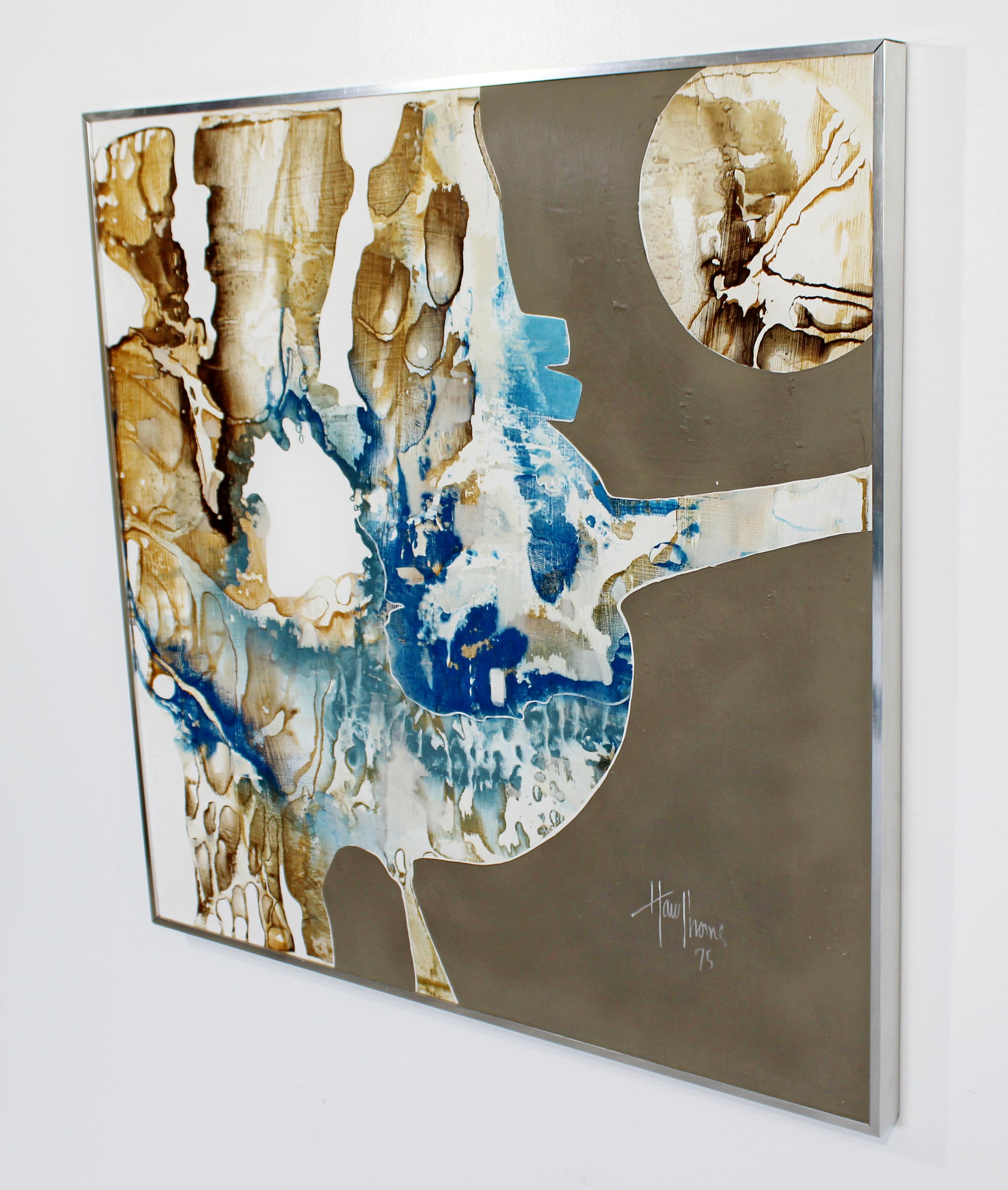 Mid-Century Modern Framed Abstract Acrylic Canvas Painting Greg Hawthorne, 1975 In Good Condition In Keego Harbor, MI