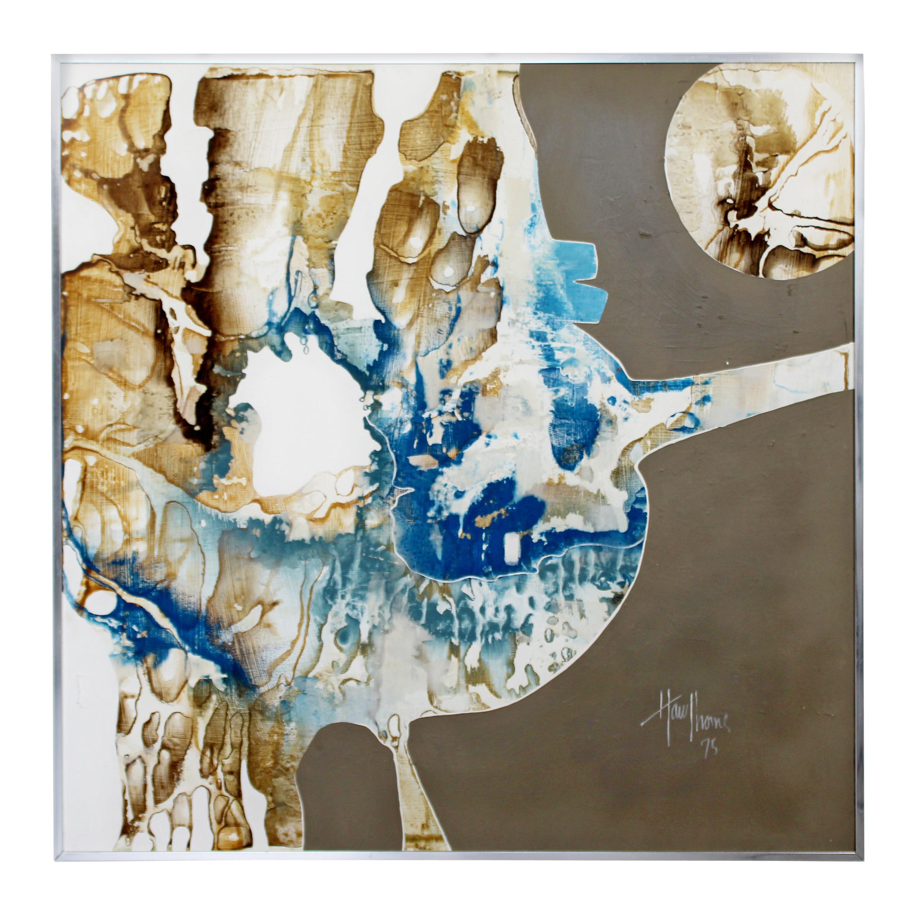 Mid-Century Modern Framed Abstract Acrylic Canvas Painting Greg Hawthorne, 1975