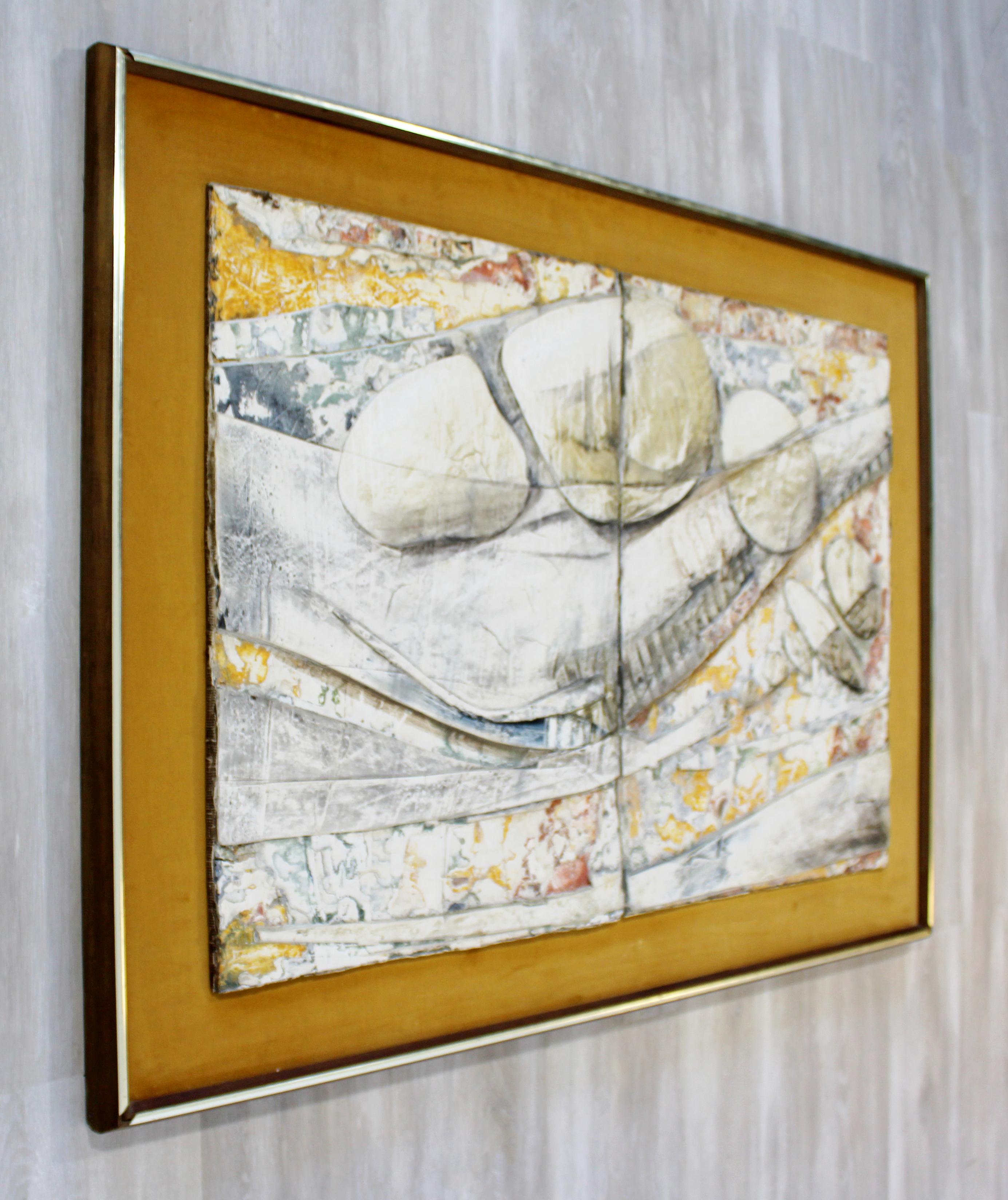Mid-Century Modern Framed Abstract Acrylic Impasto Painting Signed L. Biro In Good Condition In Keego Harbor, MI