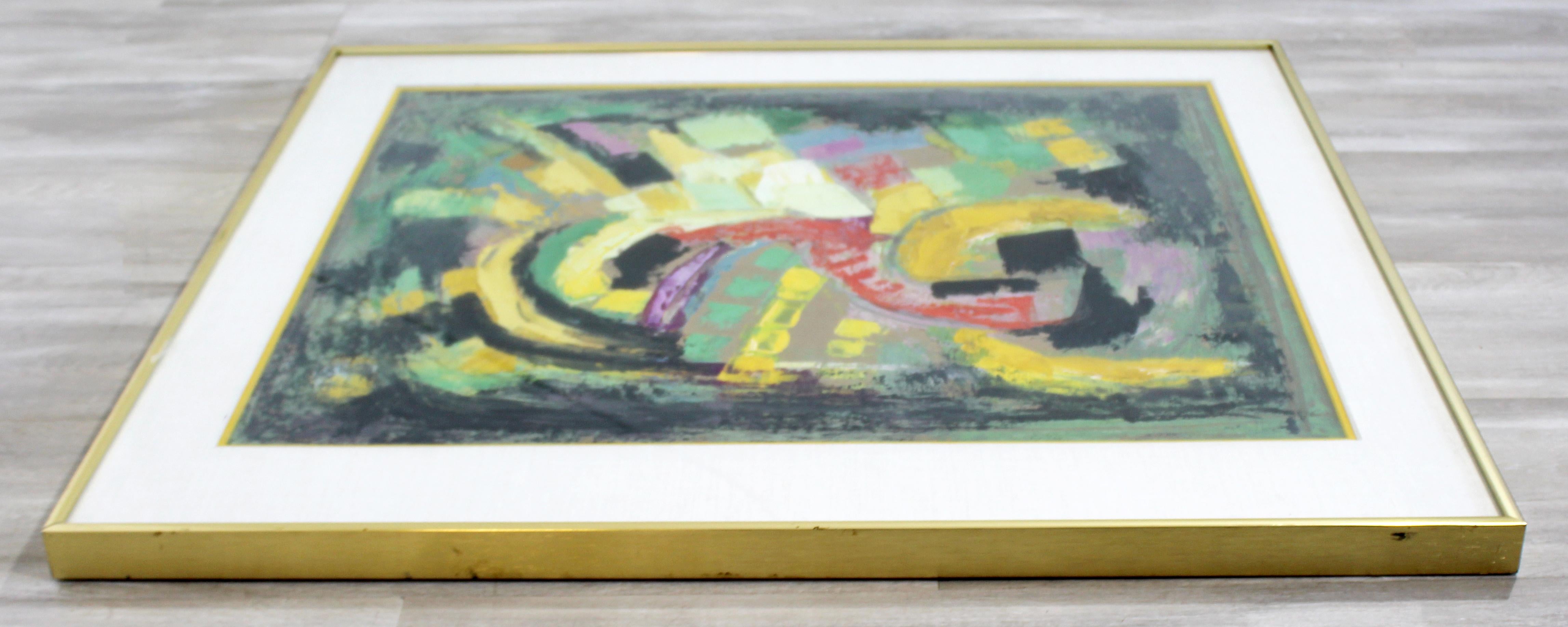 Mid-Century Modern Framed Abstract Acrylic Painting by Bertalan Bodnar In Good Condition In Keego Harbor, MI
