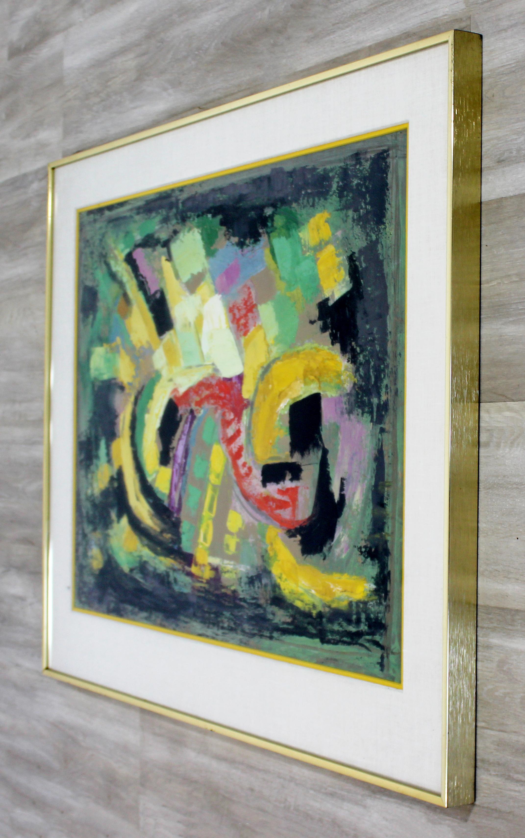 Late 20th Century Mid-Century Modern Framed Abstract Acrylic Painting by Bertalan Bodnar