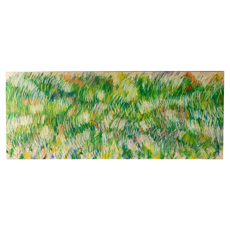 MidCentury Modern Framed Abstract Oil Crayon Drawing Canvas Signed