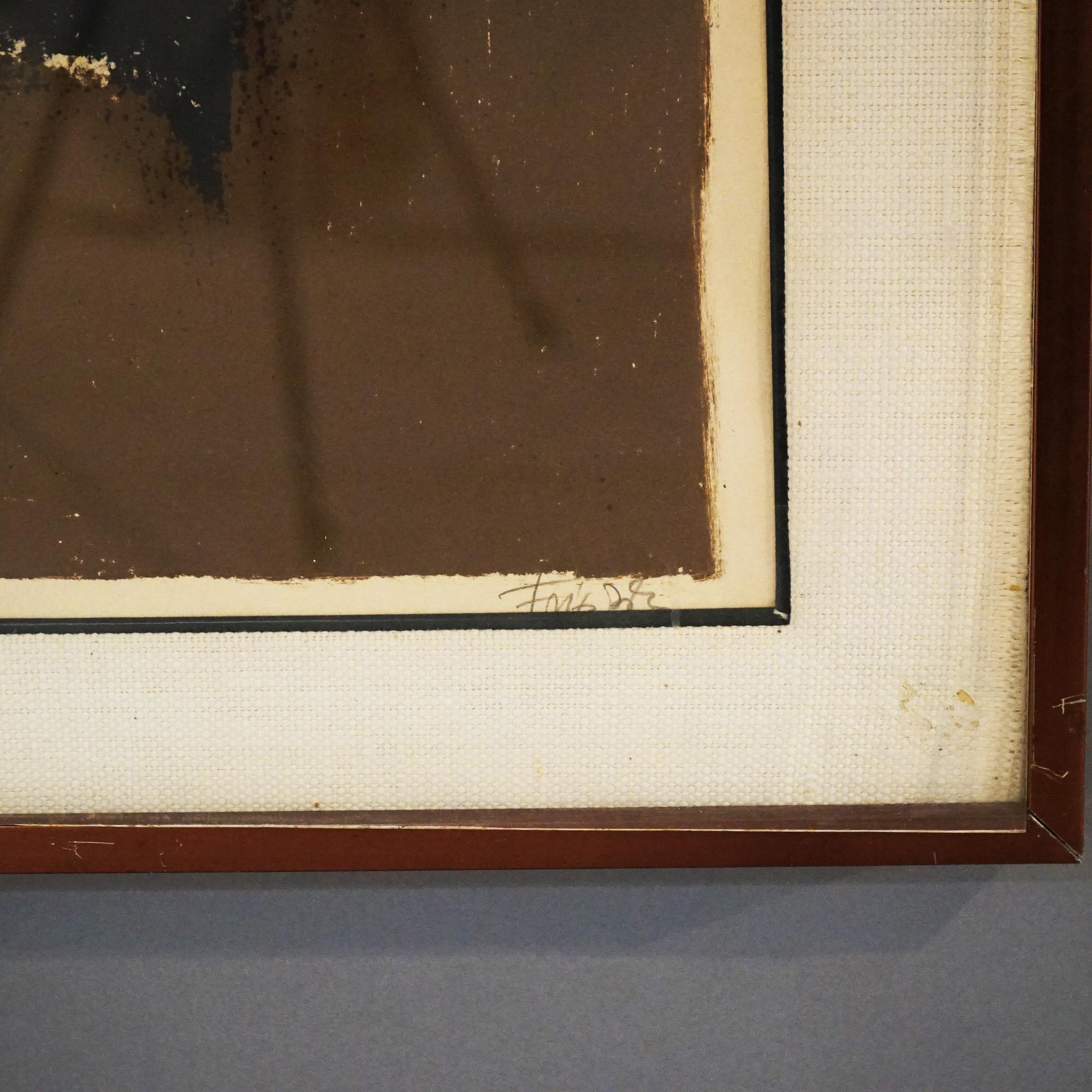 Mid Century Modern Framed Abstract Oil On Canvas Painting, Artist Signed, 20thC For Sale 1