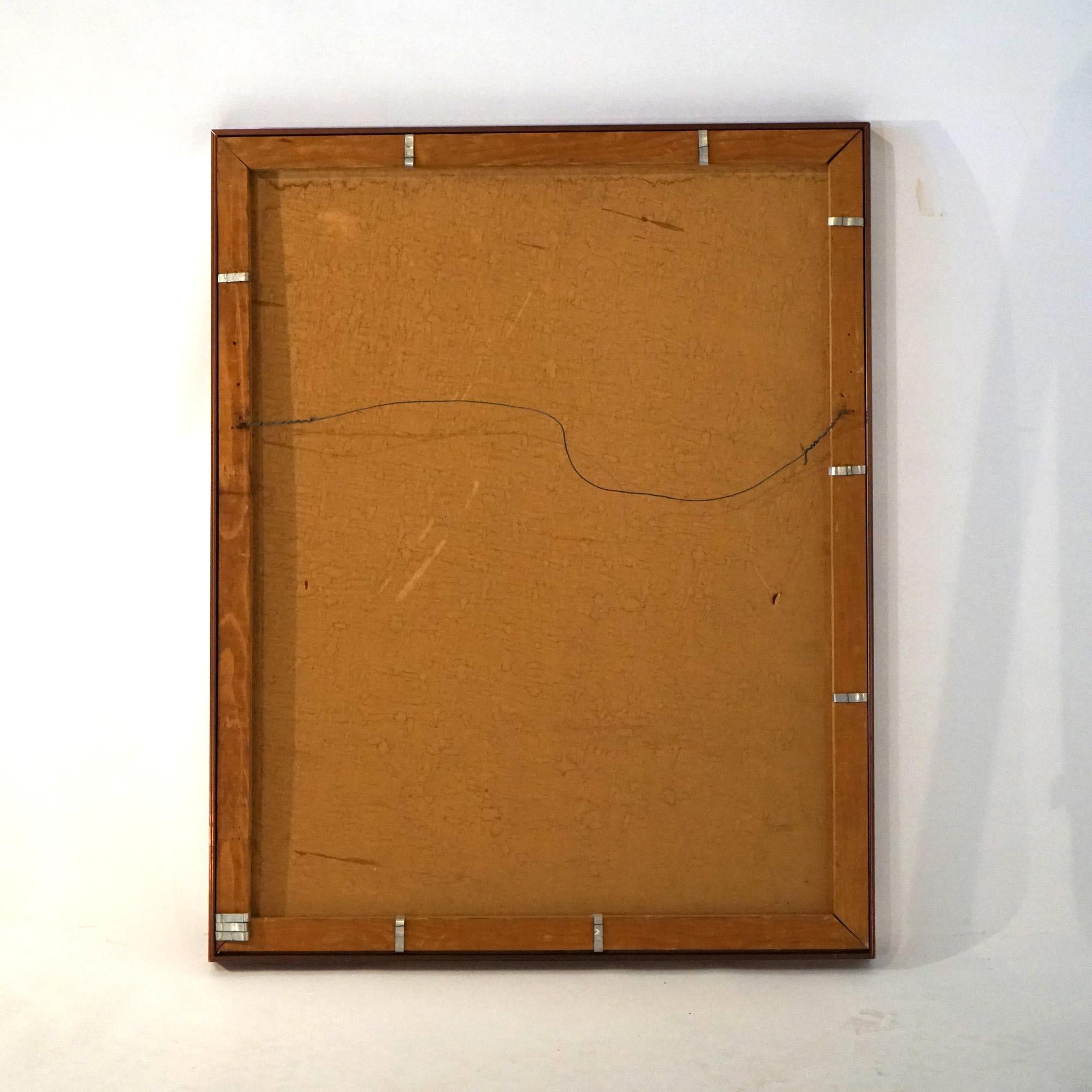 Mid Century Modern Framed Abstract Oil On Canvas Painting, Artist Signed, 20thC For Sale 2