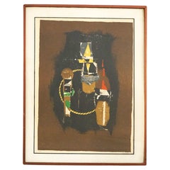 Mid Century Modern Framed Abstract Oil On Canvas Painting, Artist Signed, 20thC