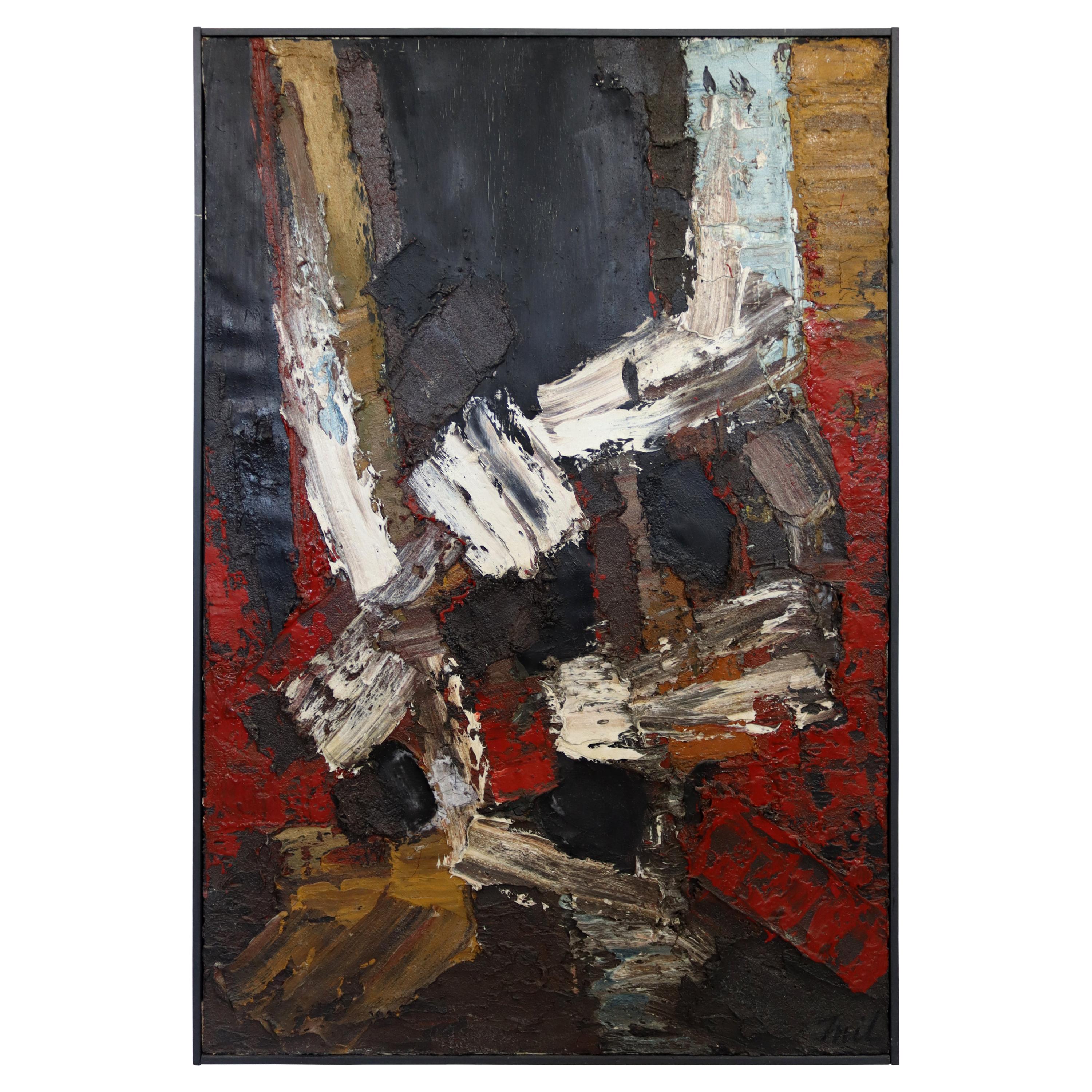 MidCentury Modern Framed Abstract Oil Painting Signed Marjorie