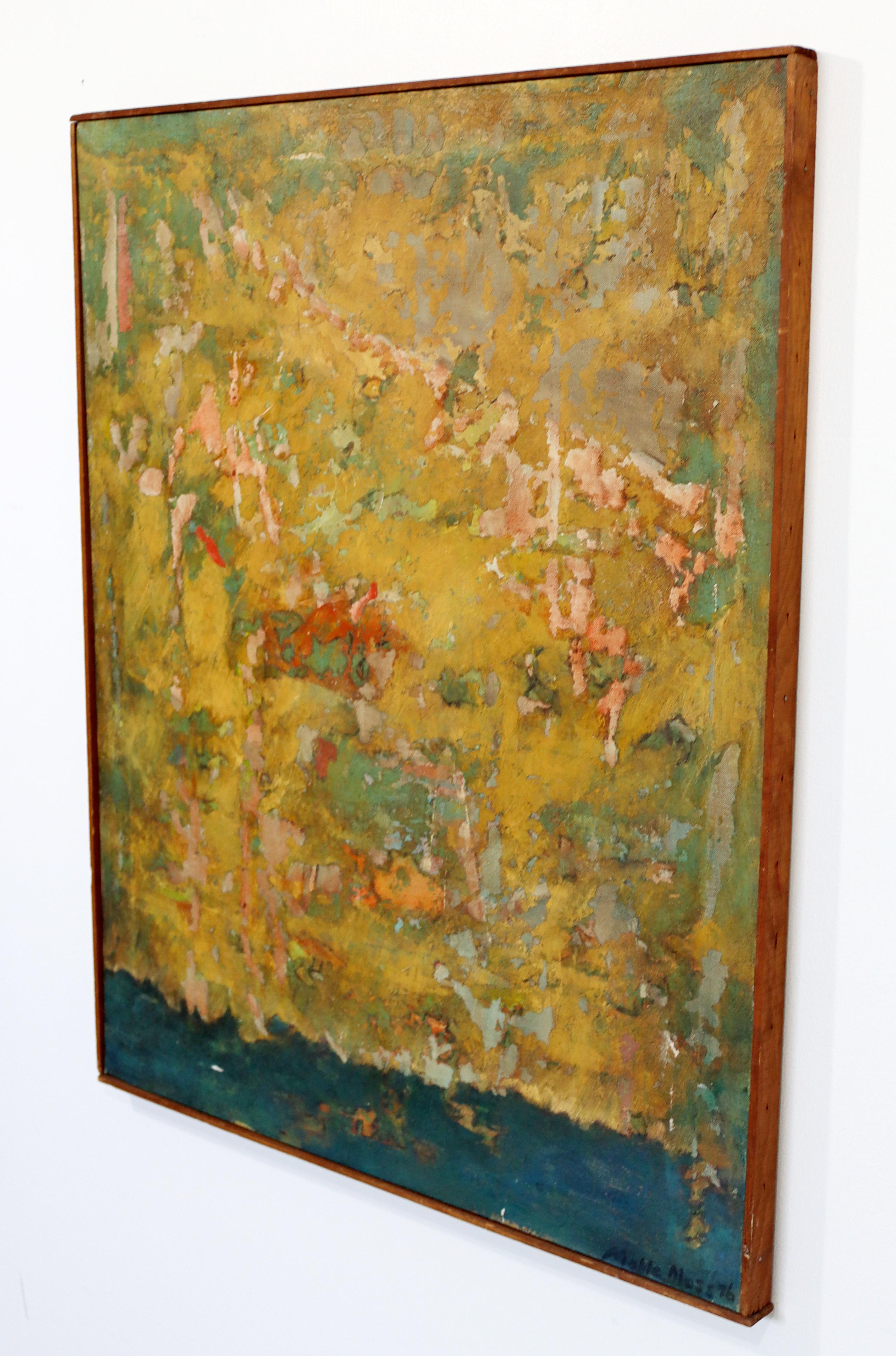 Mid-Century Modern Framed Abstract Oil Painting on Canvas Signed Mable Moss 60s 1
