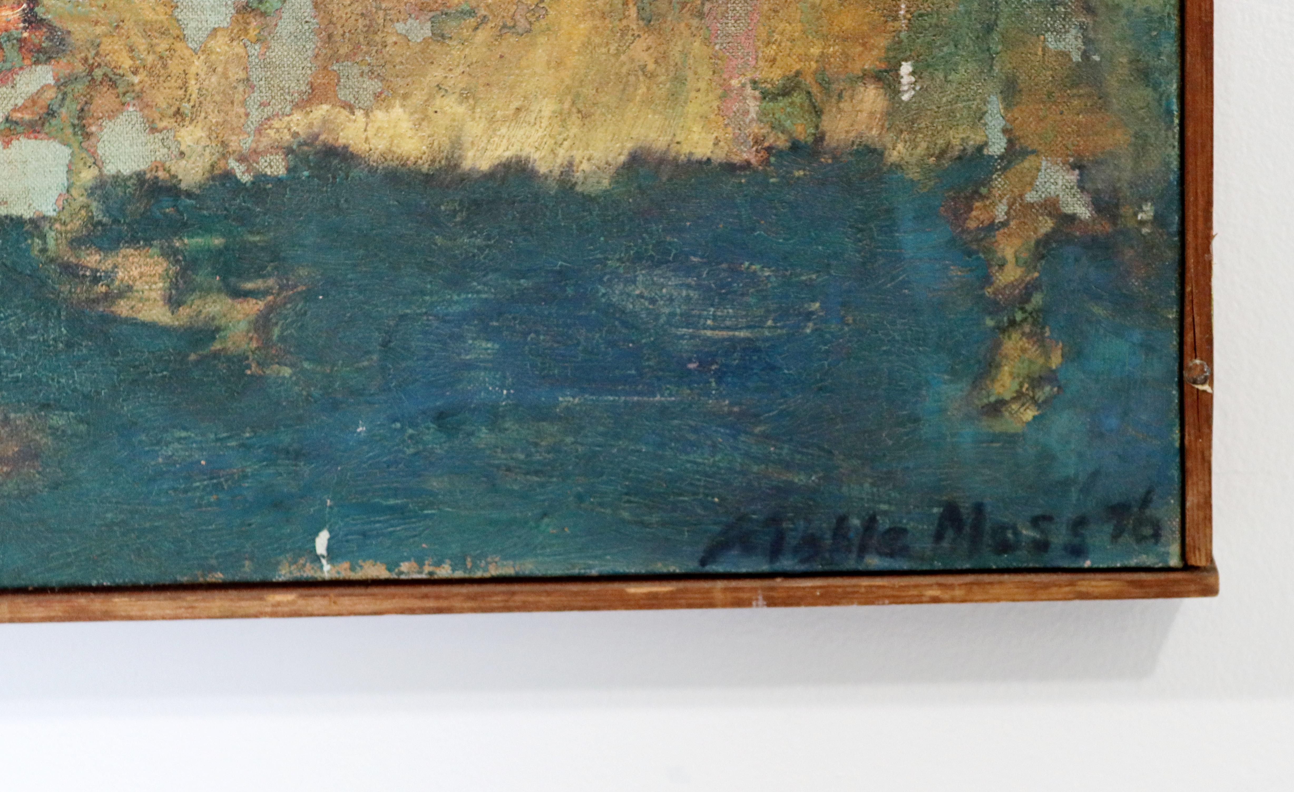Mid-Century Modern Framed Abstract Oil Painting on Canvas Signed Mable Moss 60s 2