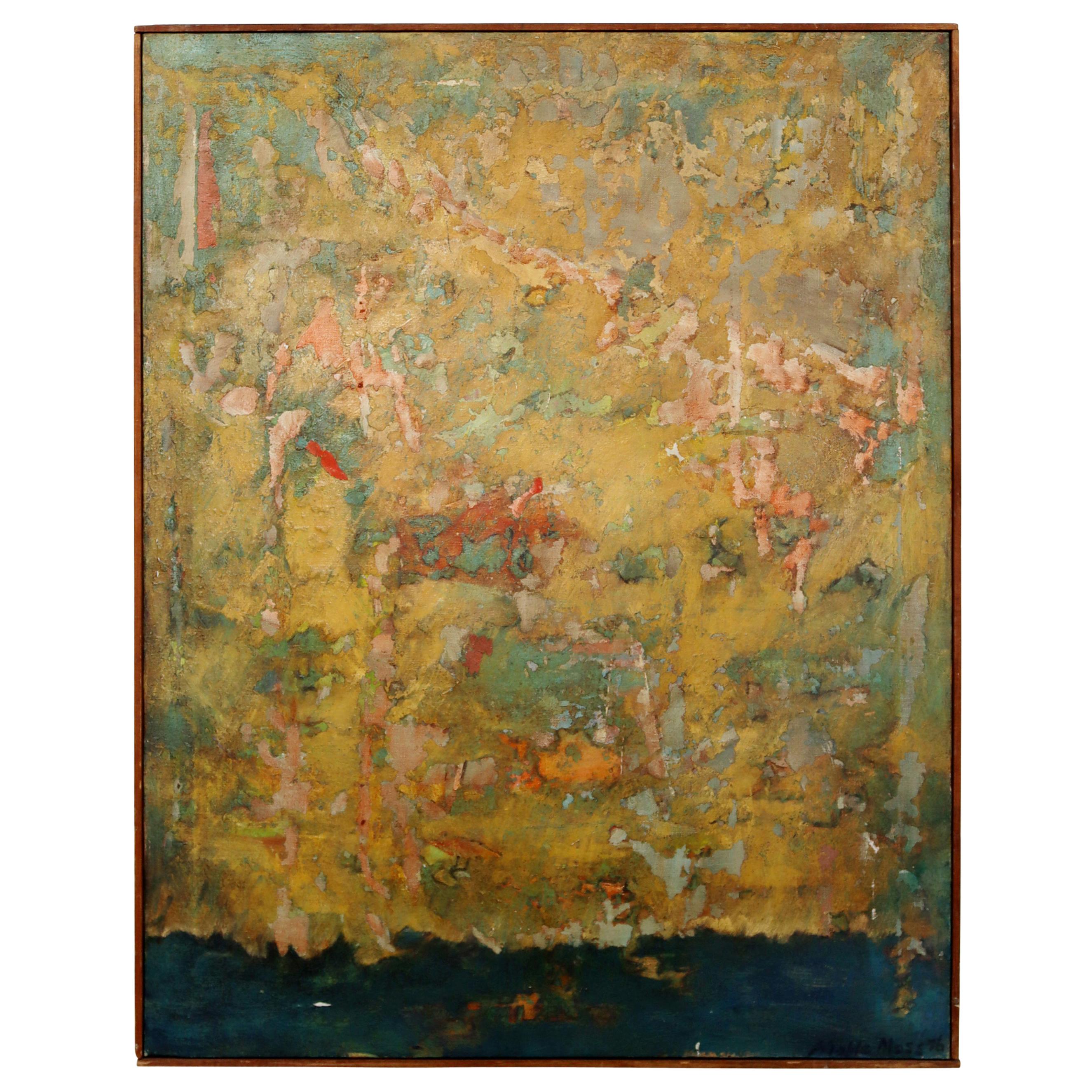 Mid-Century Modern Framed Abstract Oil Painting on Canvas Signed Mable Moss 60s