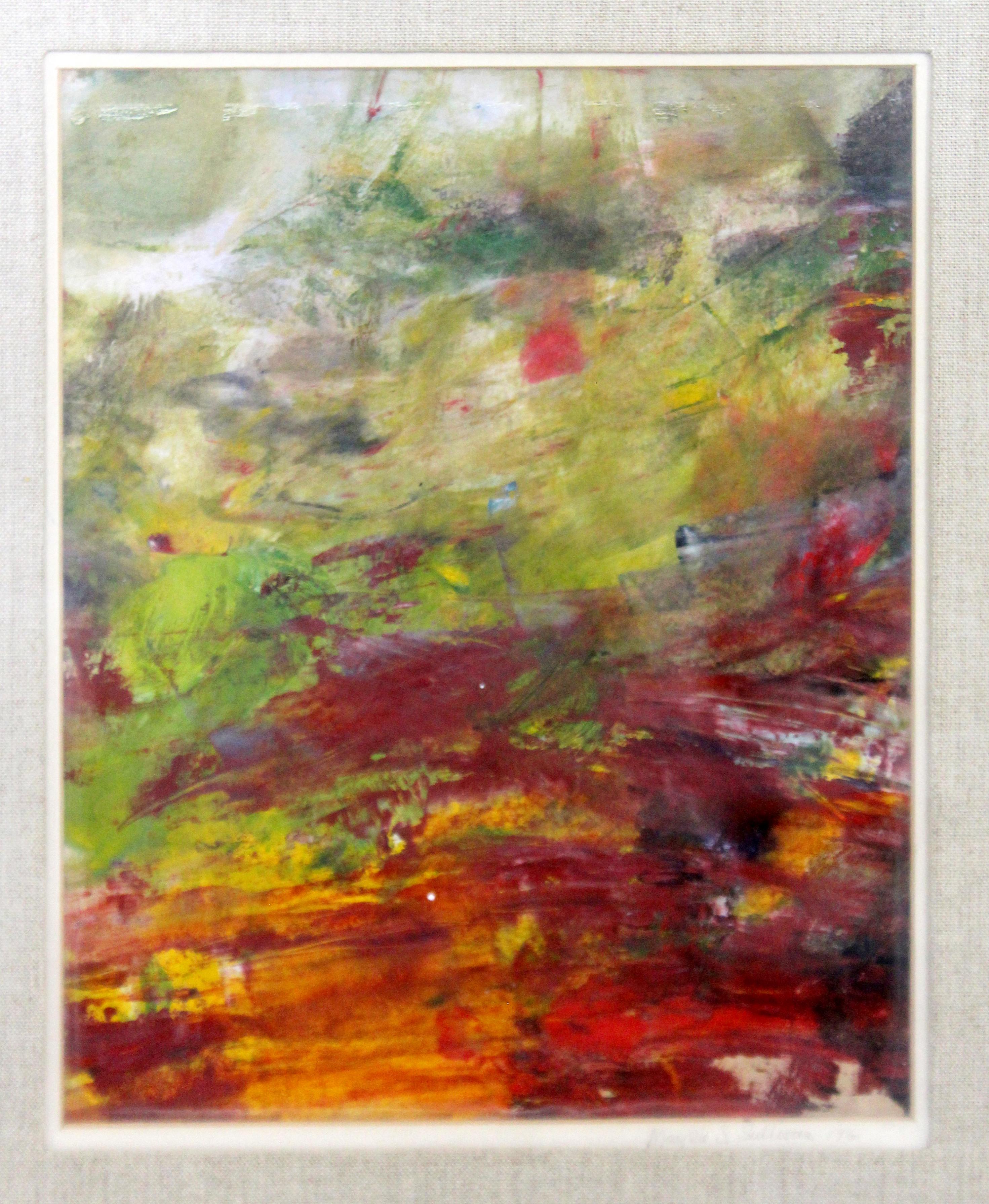 For your consideration is a beautiful, framed, abstract oil on canvas painting, signed Marjorie Sullivan and dated 1961. In excellent condition. The dimensions of the frame are 13.5