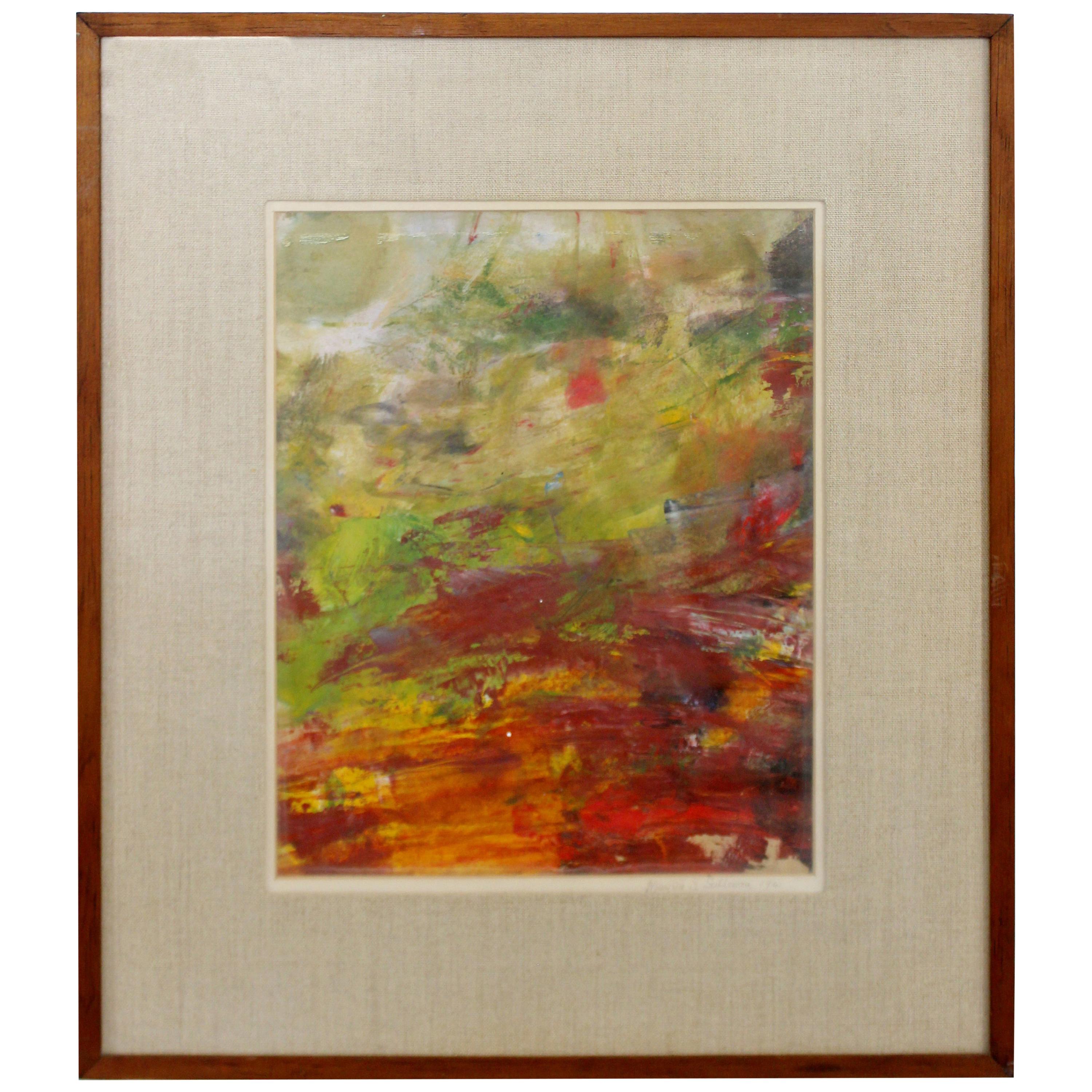 Mid-Century Modern Framed Abstract Oil Painting Signed Marjorie Sullivan, 1960s