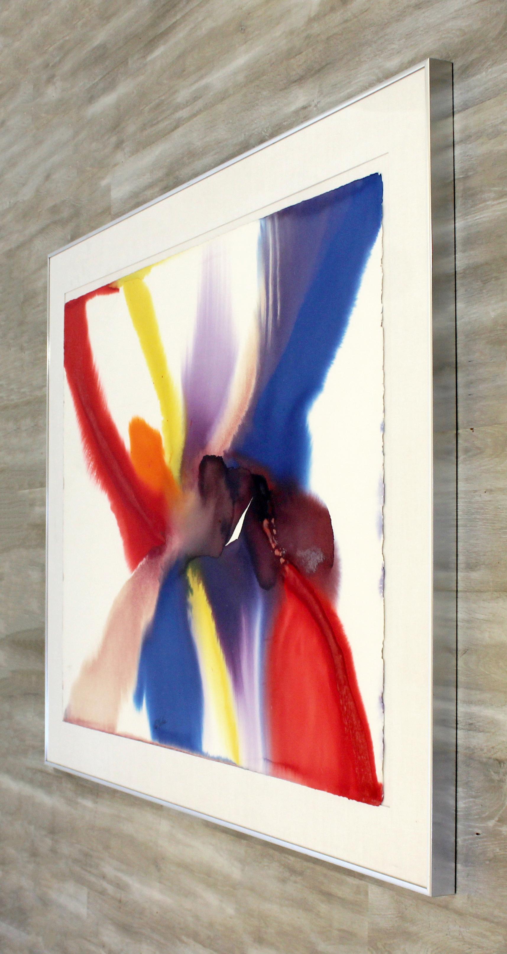 Late 20th Century Mid-Century Modern Framed Abstract Watercolor Painting Signed Paul Jenkins, 1980