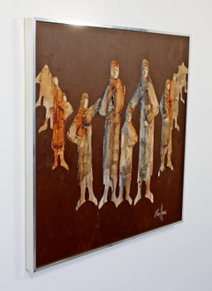 Mid-Century Modern Framed Acrylic Canvas Painting Signed Greg Hawthorne, 1974