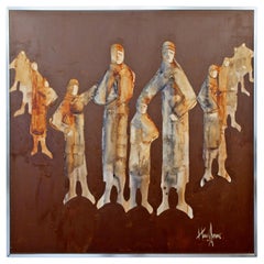 Mid-Century Modern Gerahmte Acryl-Leinwand Gemälde Signiert Greg Hawthorne:: 1974