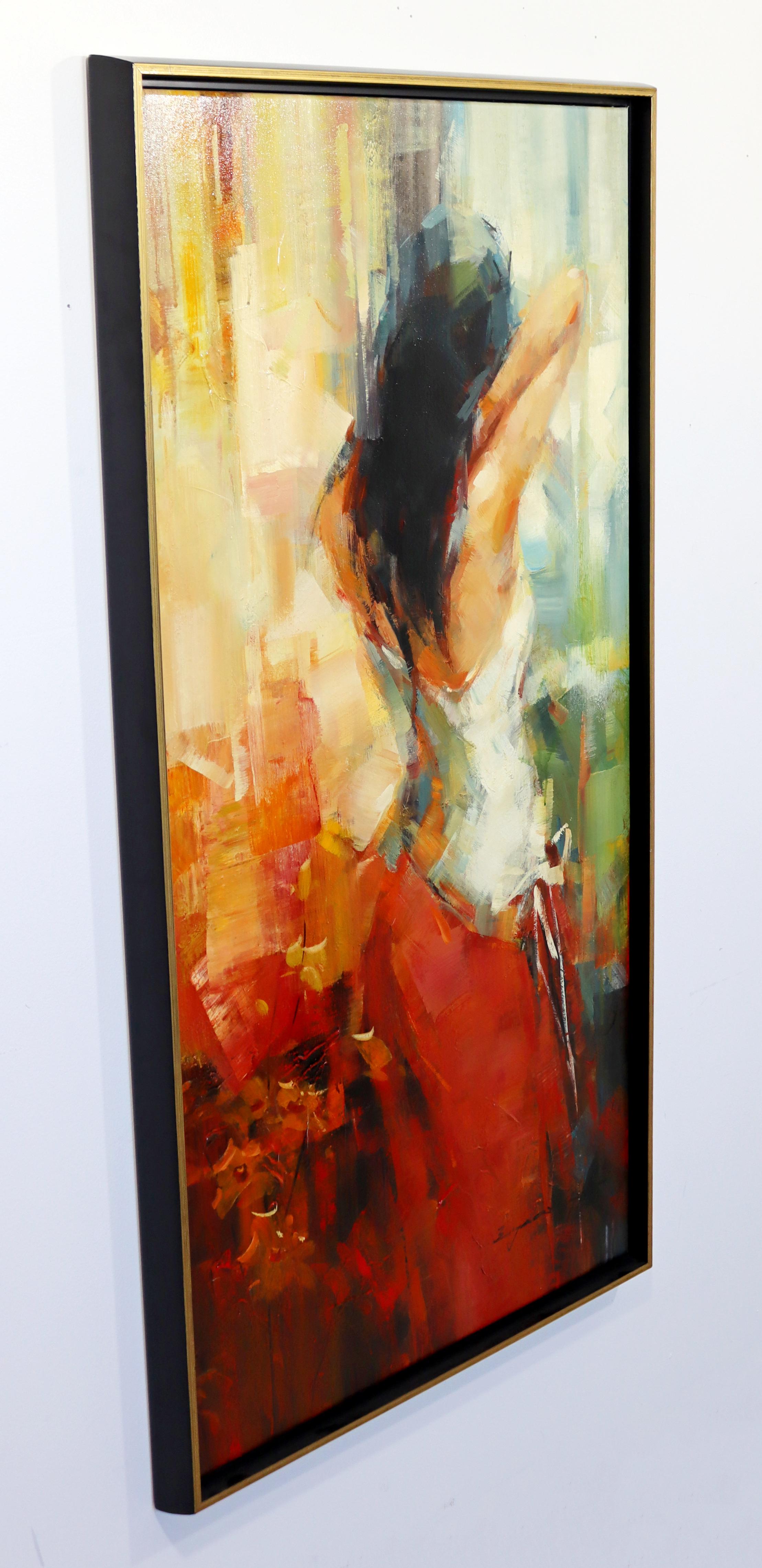 Mid-Century Modern Mid Century Modern Framed Acrylic Painting Signed Flamenco Dancer Woman
