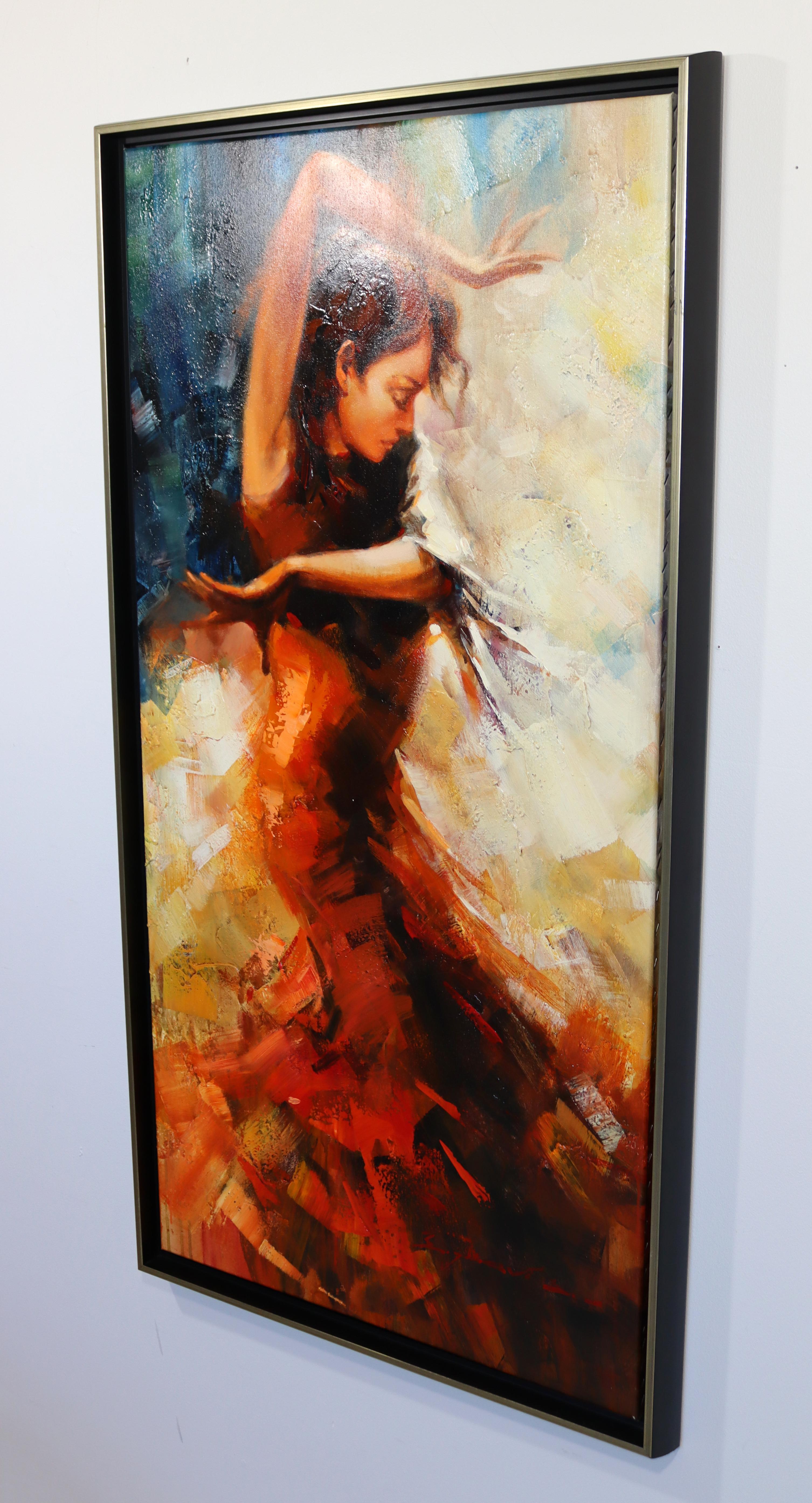 For your consideration is a ravishing, framed, acrylic painting, of a Flamenco dancer, signed by the artist, circa the 1970s. In excellent vintage condition. The dimensions are 50