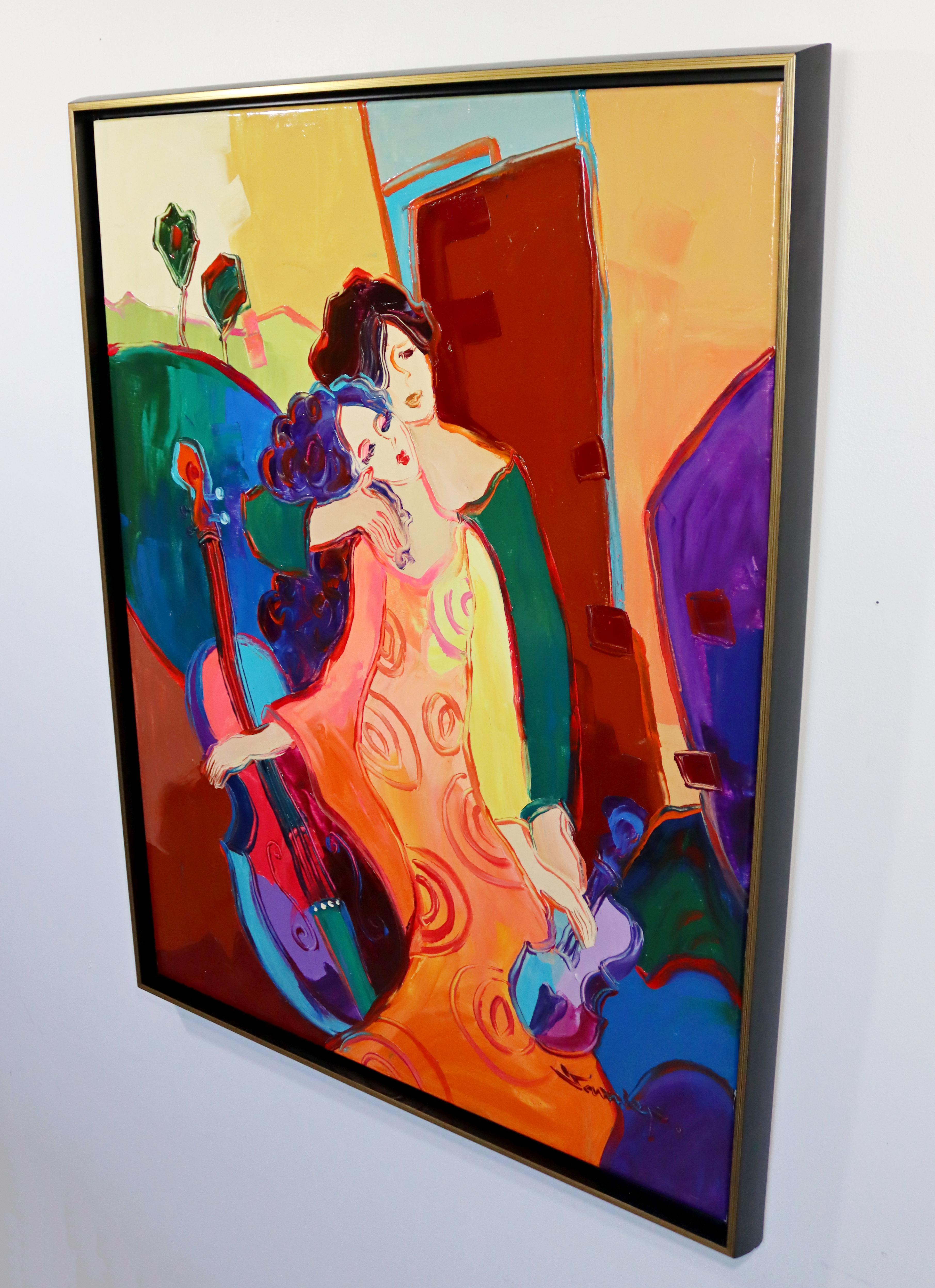 For your consideration is a gorgeous, framed, acrylic painting, of two women with a Cello, signed Sanmier, circa the 1970s. In excellent vintage condition. The dimensions are 42