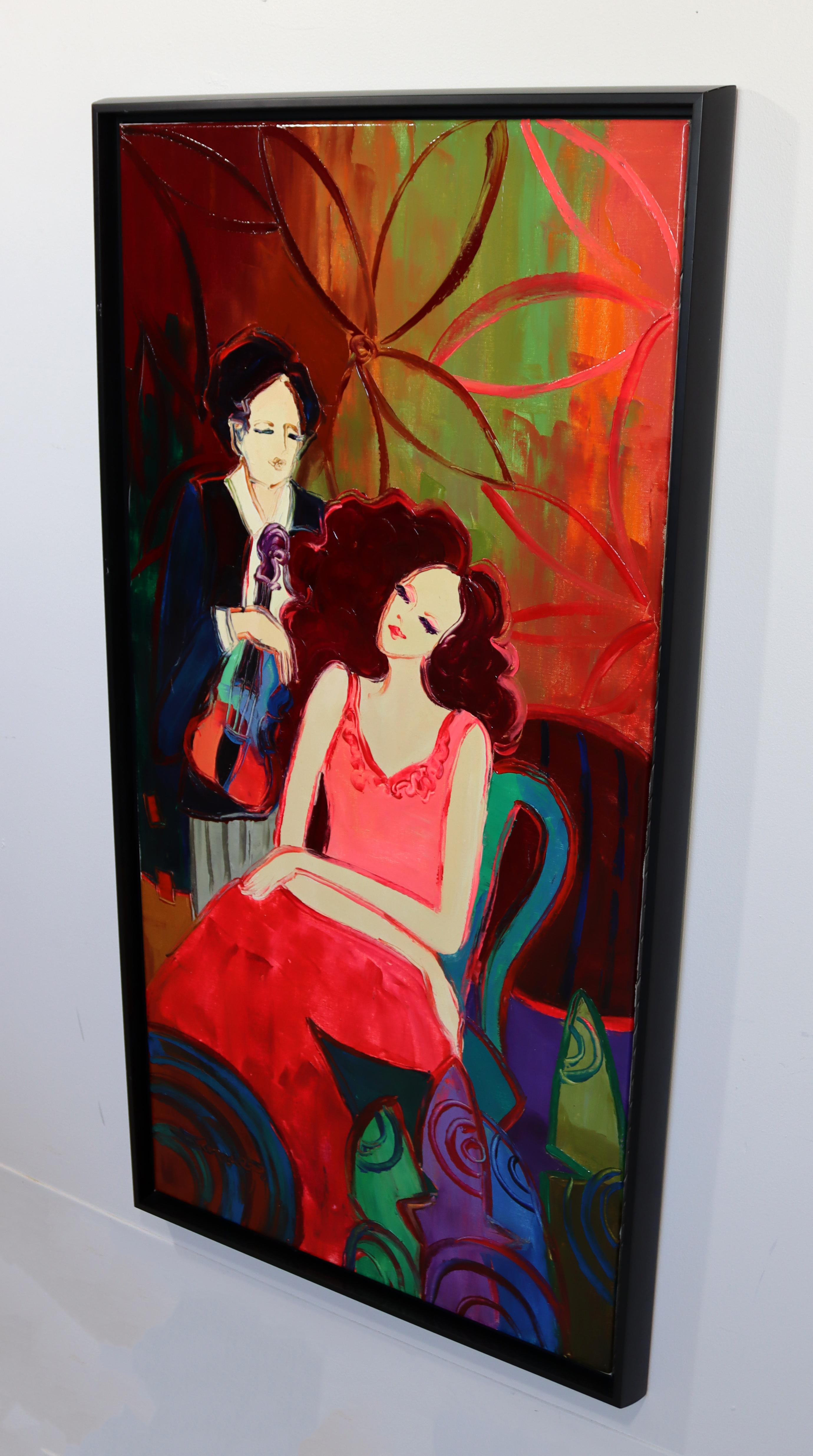 For your consideration is a lovely, framed, acrylic painting, of two women with a violin, signed Sanmier, circa the 1970s. In excellent vintage condition. The dimensions are 50