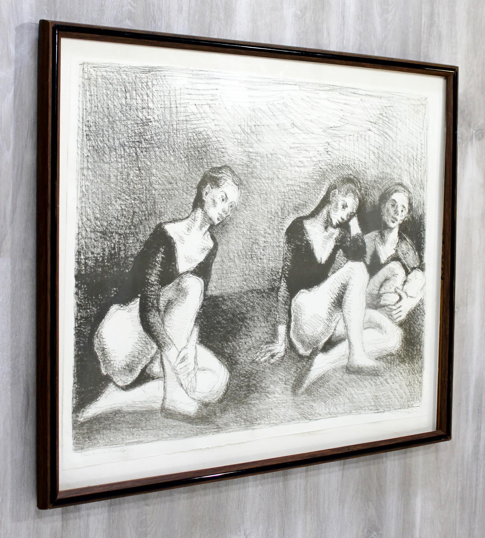 Mid-Century Modern Framed A.P. Lithograph Dancers Signed by Raphael Soyer 1