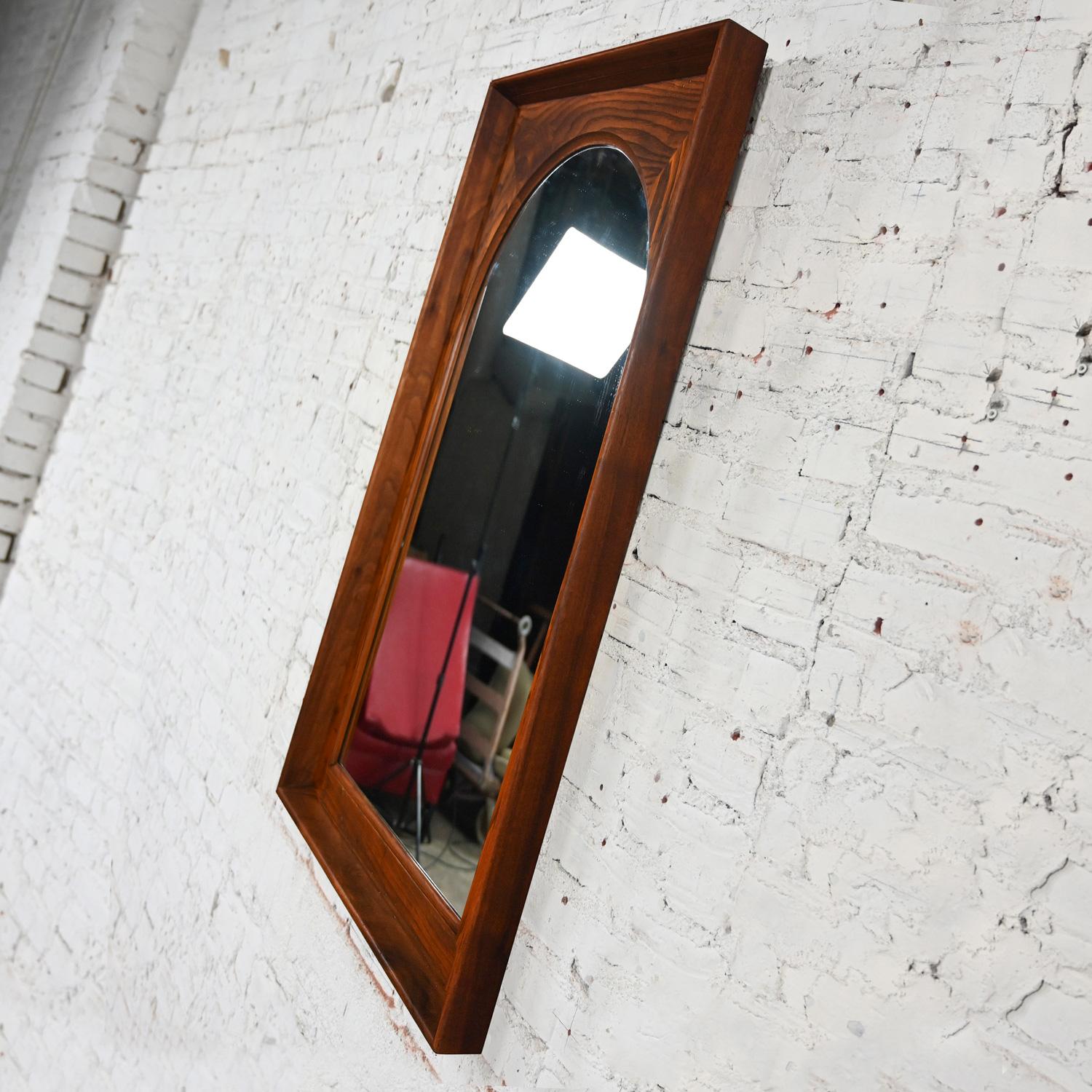 Mid Century Modern Framed Arch Mirror by Dillingham Pecky Cypress Walnut Trim For Sale 4