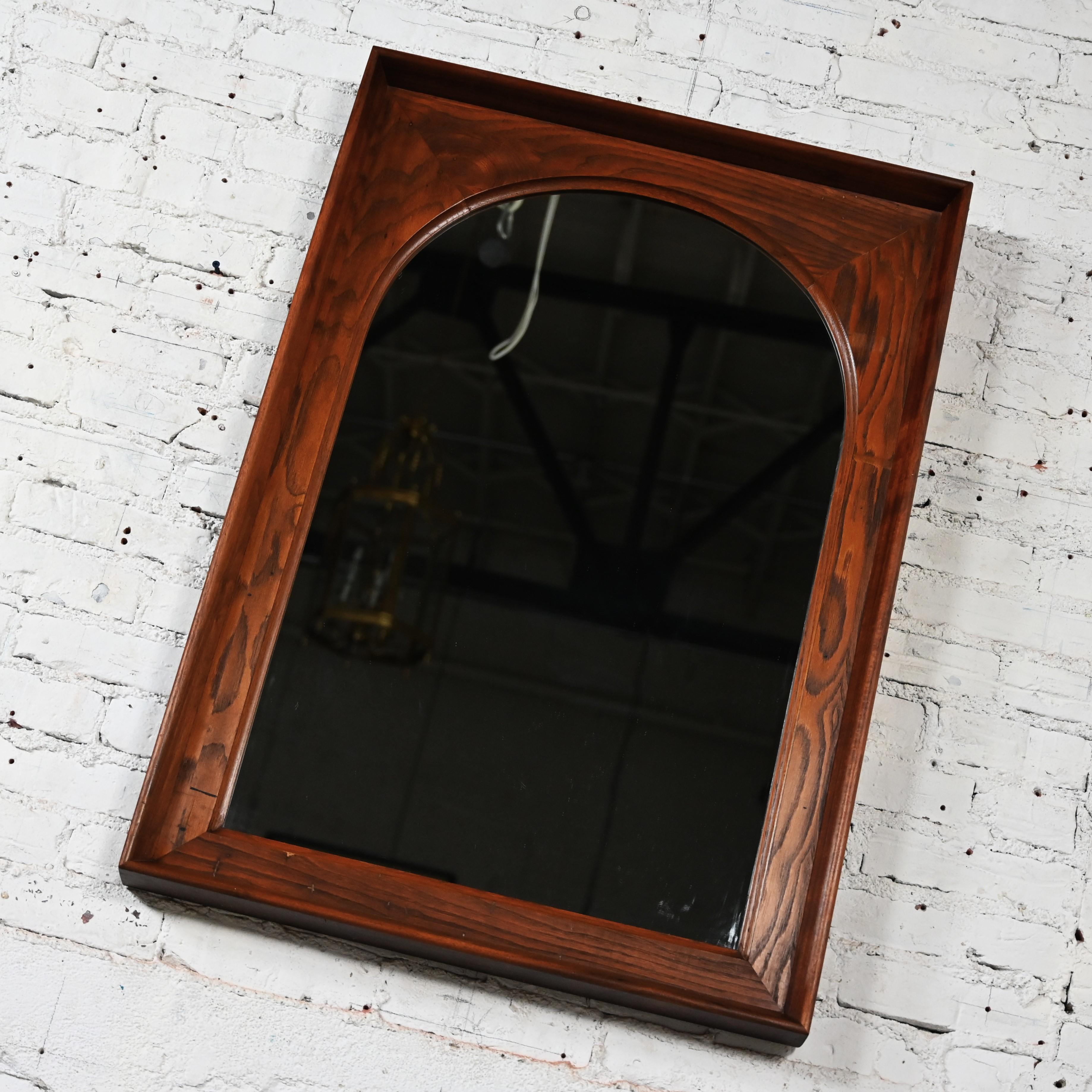 Mid Century Modern Framed Arch Mirror by Dillingham Pecky Cypress Walnut Trim For Sale 6