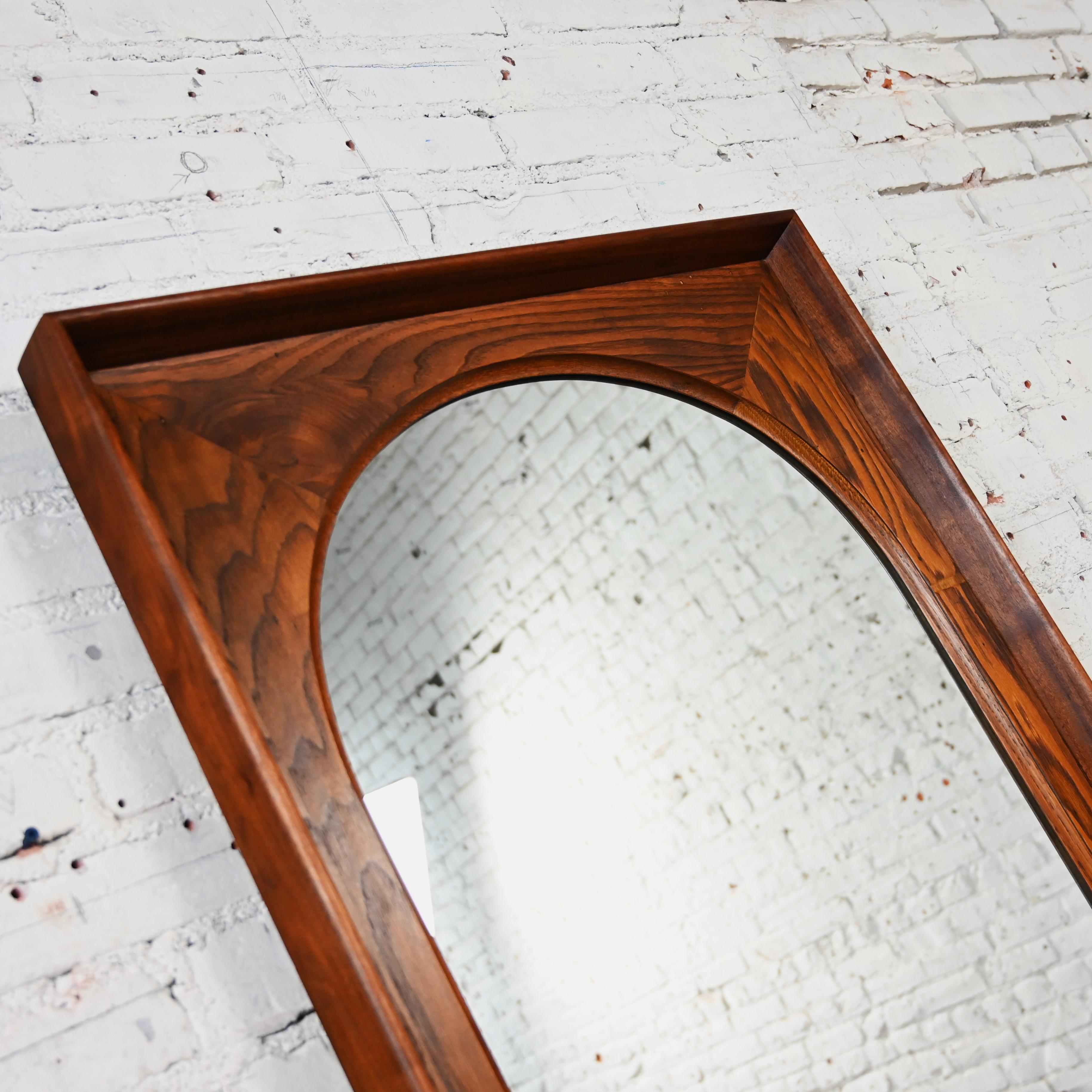 Mid Century Modern Framed Arch Mirror by Dillingham Pecky Cypress Walnut Trim For Sale 7