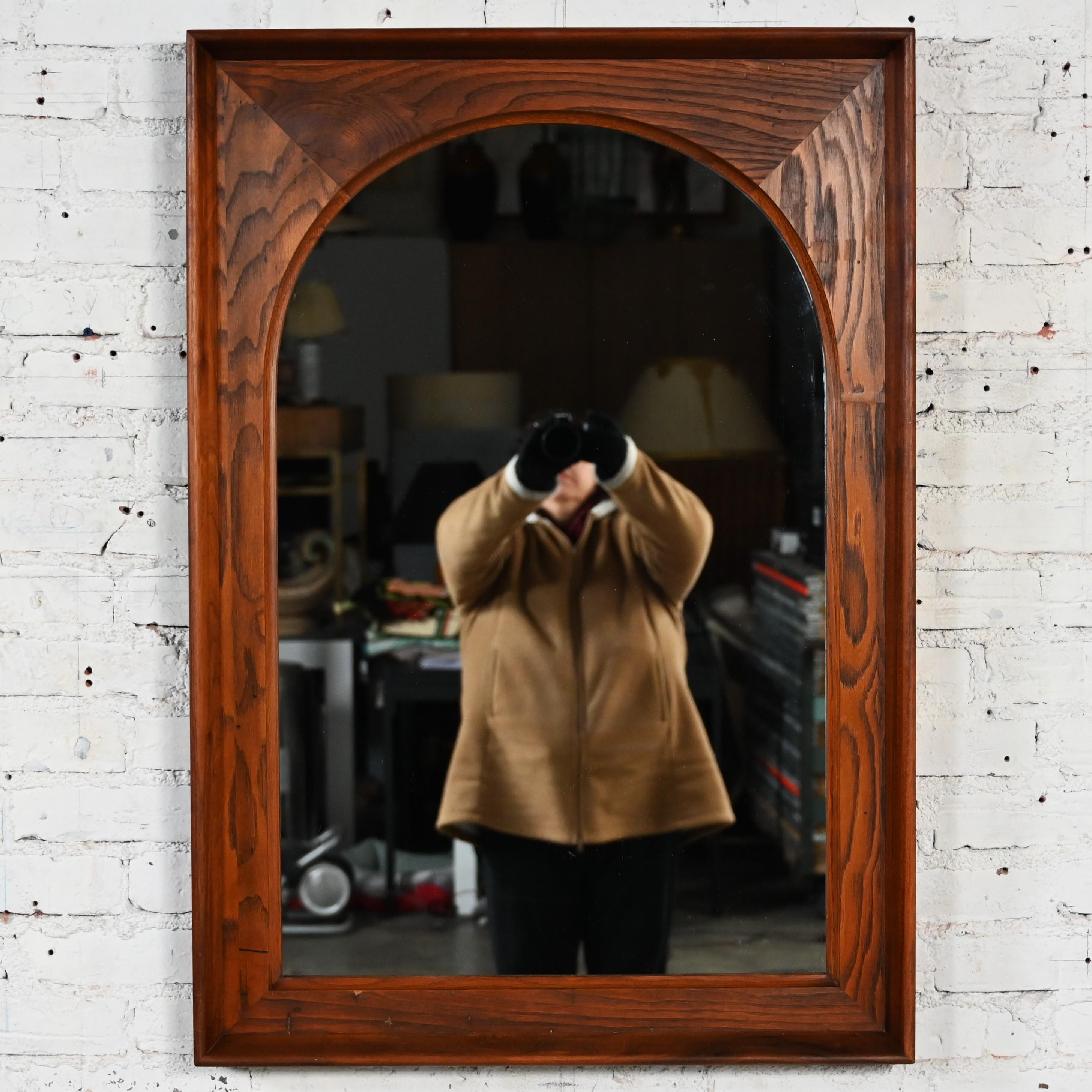 Mid Century Modern Framed Arch Mirror by Dillingham Pecky Cypress Walnut Trim For Sale 9