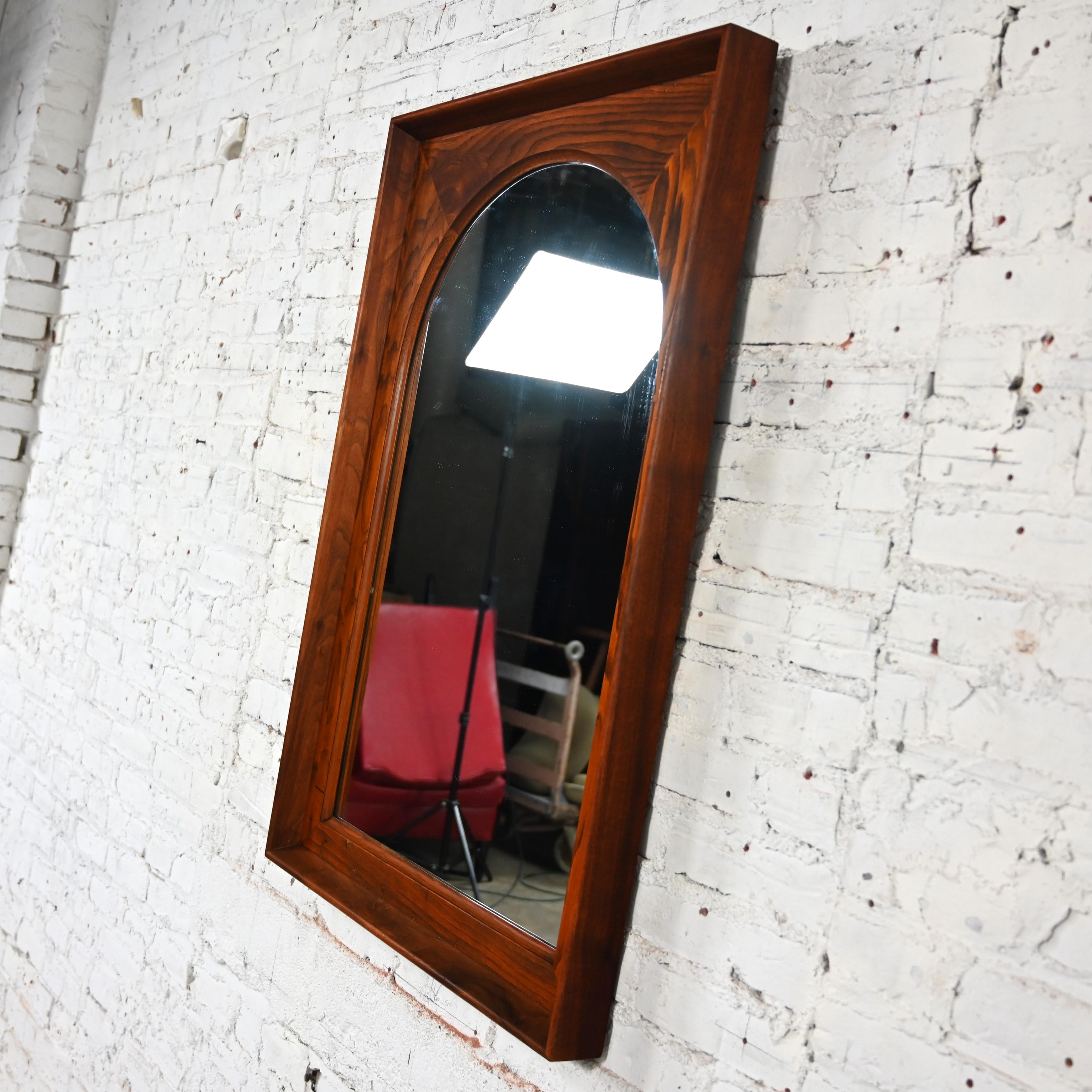20th Century Mid Century Modern Framed Arch Mirror by Dillingham Pecky Cypress Walnut Trim For Sale