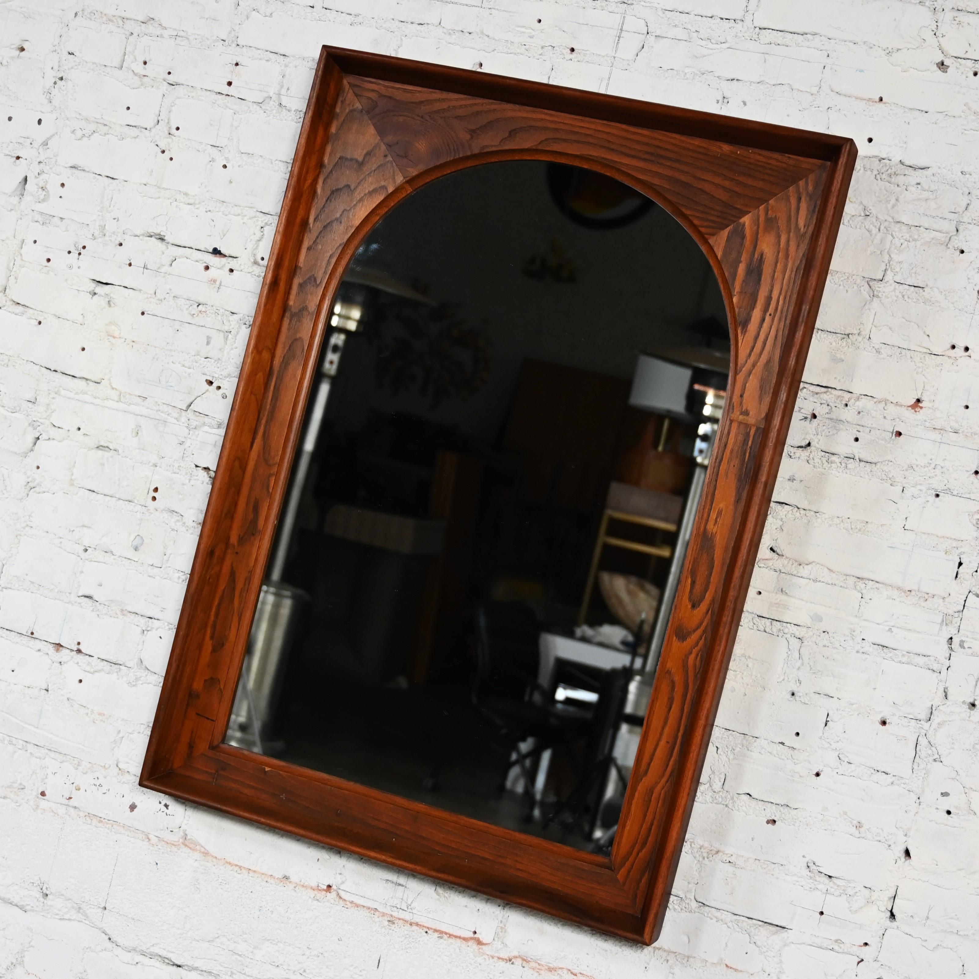Mid Century Modern Framed Arch Mirror by Dillingham Pecky Cypress Walnut Trim For Sale 2