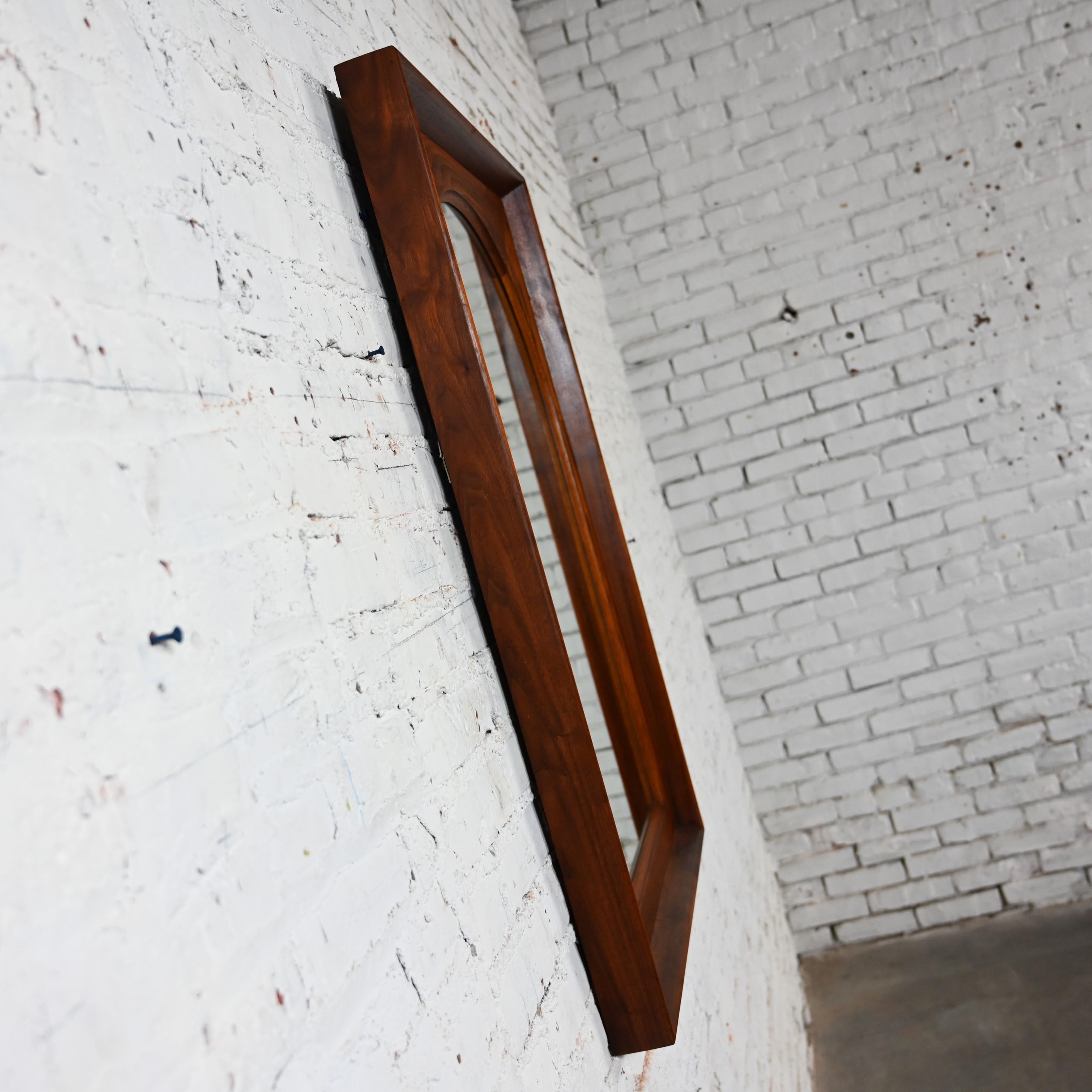 Mid Century Modern Framed Arch Mirror by Dillingham Pecky Cypress Walnut Trim For Sale 3