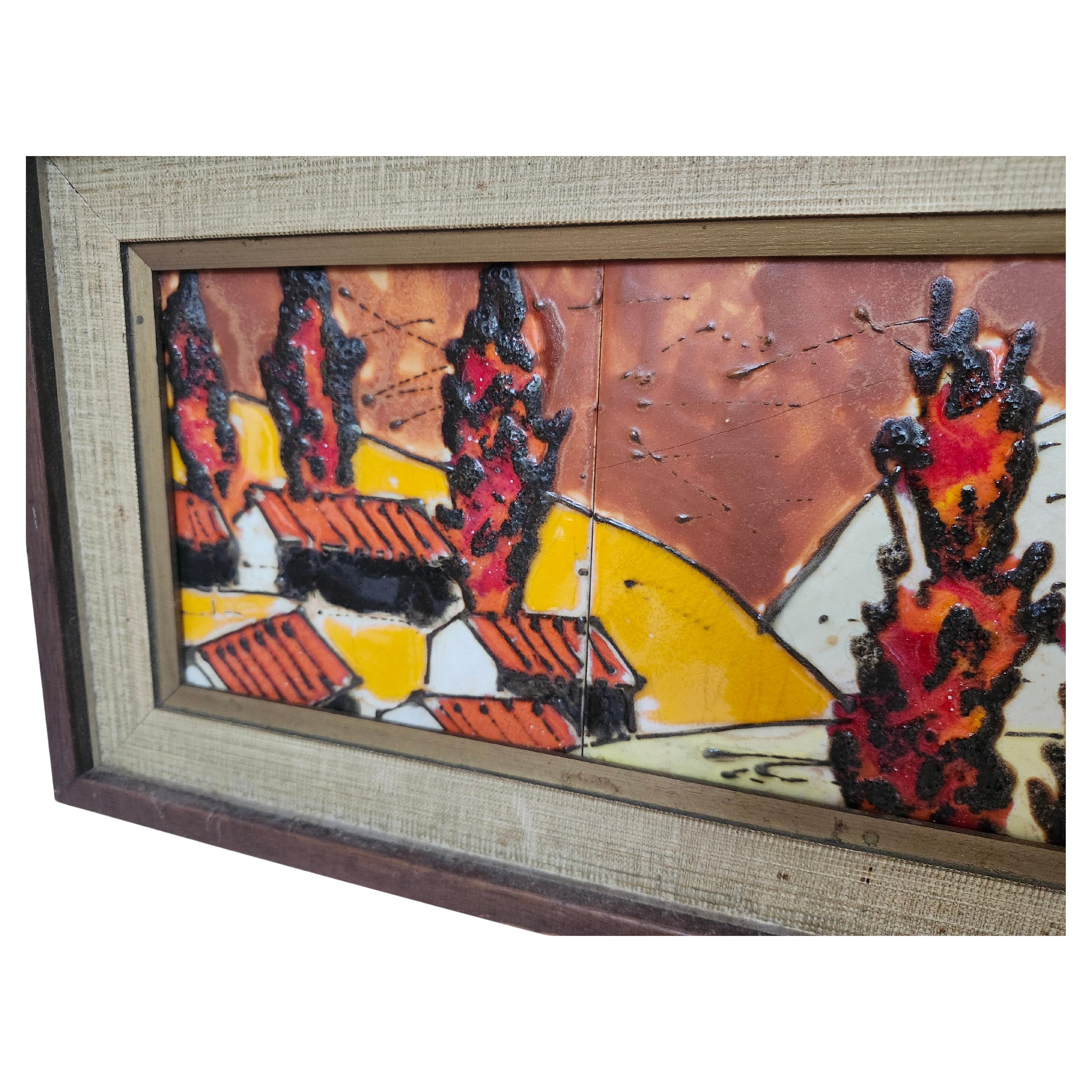 Composición de azulejos cerámicos modernos de mediados de siglo enmarcada por Harris Strong C1965 Al fuego en venta
