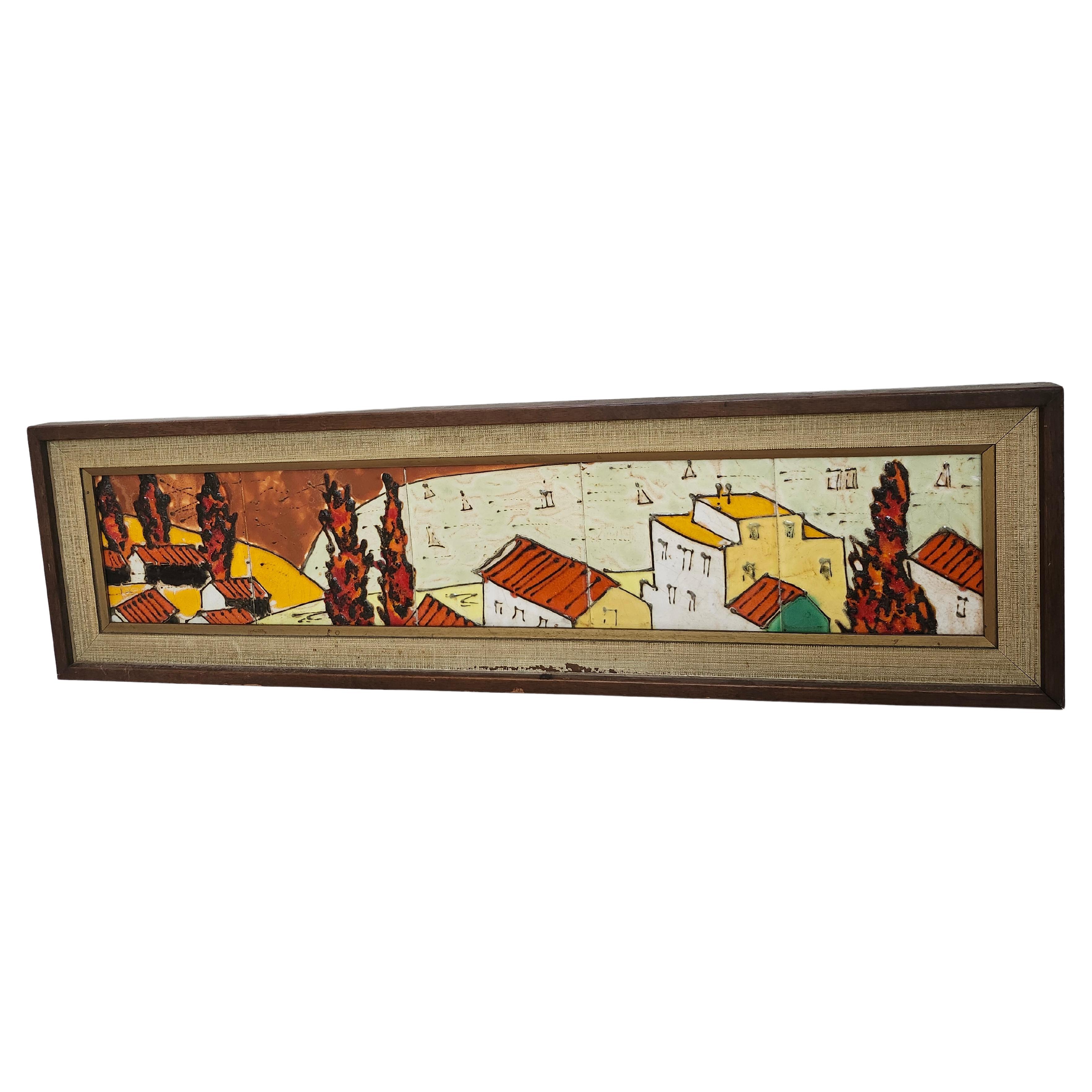 Composición de azulejos cerámicos modernos de mediados de siglo enmarcada por Harris Strong C1965 en Bueno estado para la venta en Port Jervis, NY