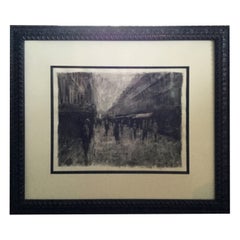 Mid Century Modern Framed Charles Warren Mundy Lisbon Black & White Charcoal