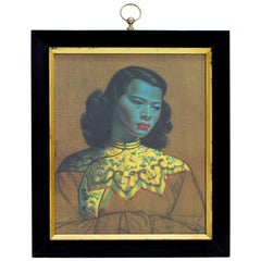 Vintage Mid-Century Modern Framed Chinese Girl Painting Vladimir Tretchikoff, 1952