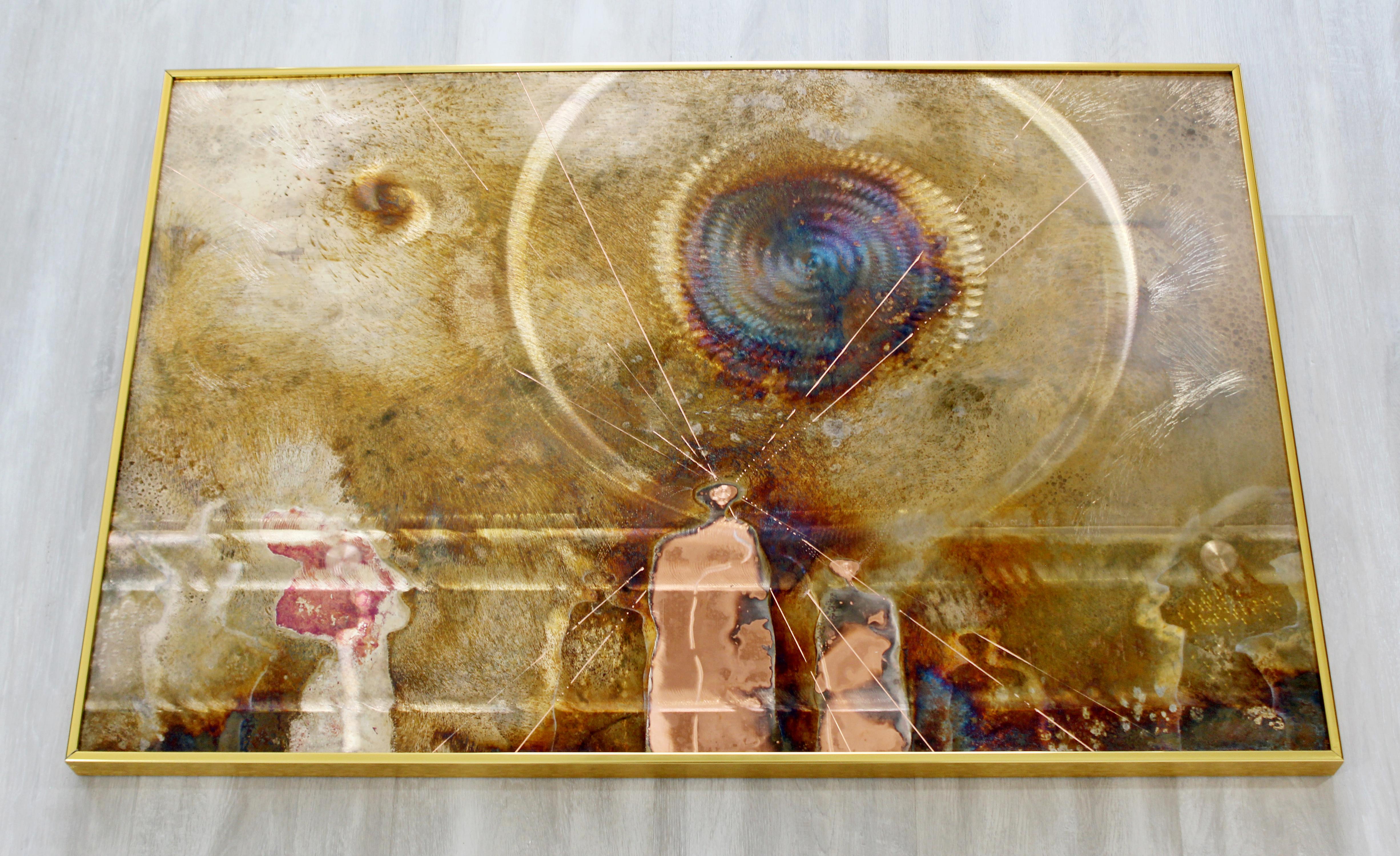 For your consideration is a marvellous, framed piece of copper etched artwork, signed and dated by Dale Clark, 1983. Beautiful designs are formed as a result of a chemical reaction between the plated surface and highly corrosive acids. Additional