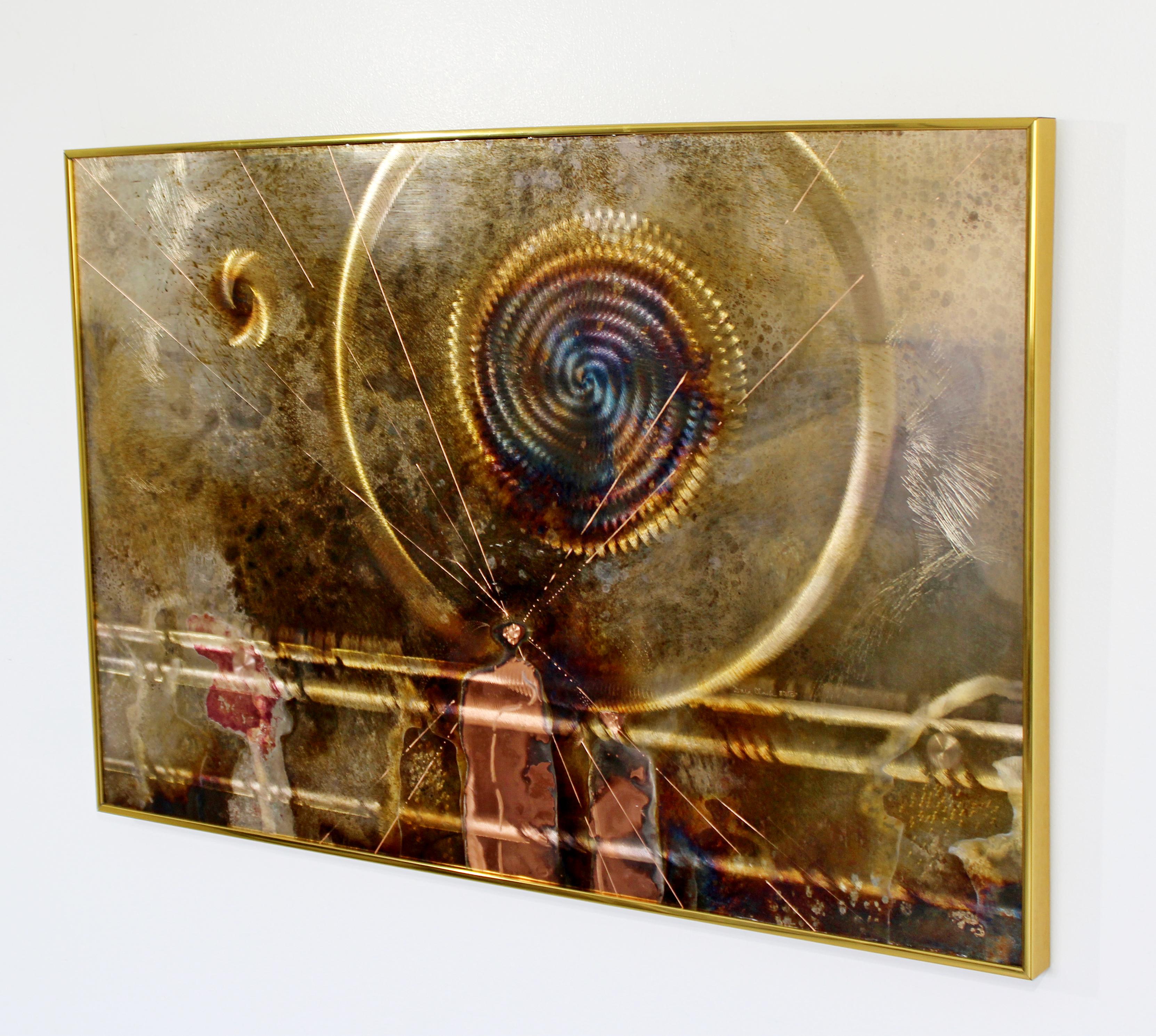 Late 20th Century Mid-Century Modern Framed Copper Metal Etched Artwork Signed Dale Clark, 1980s
