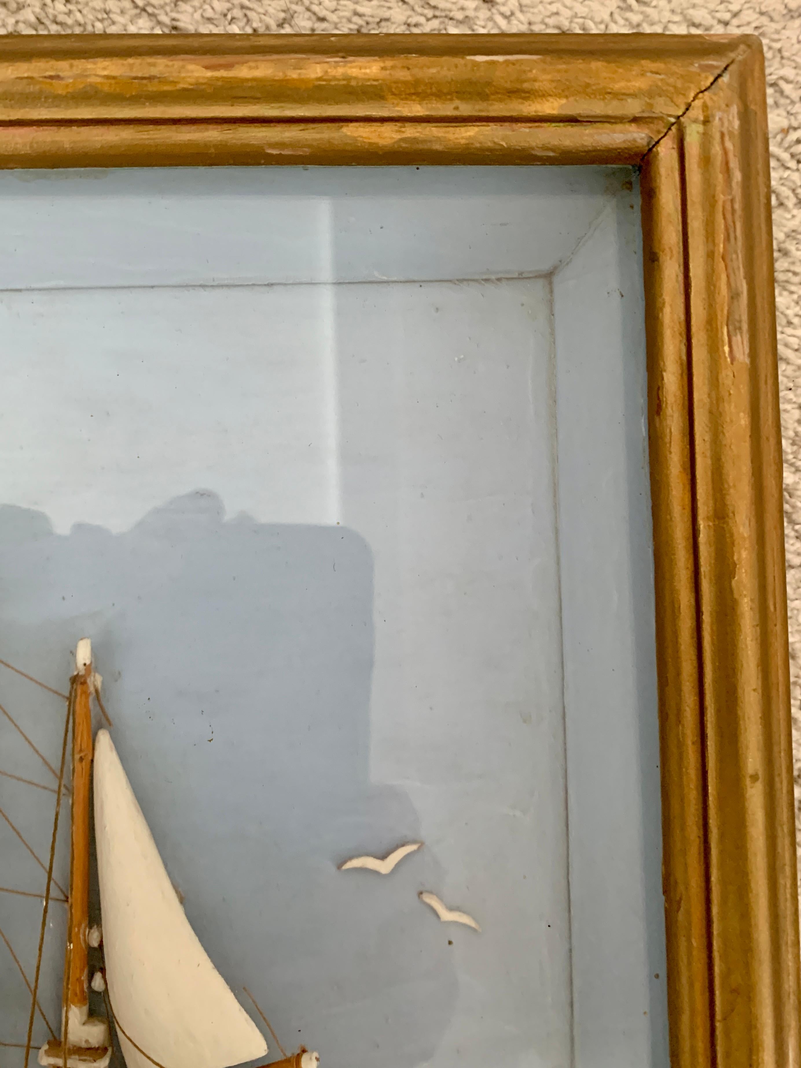 Glass Mid-Century Modern Framed Diorama of Swedish Ship Condor