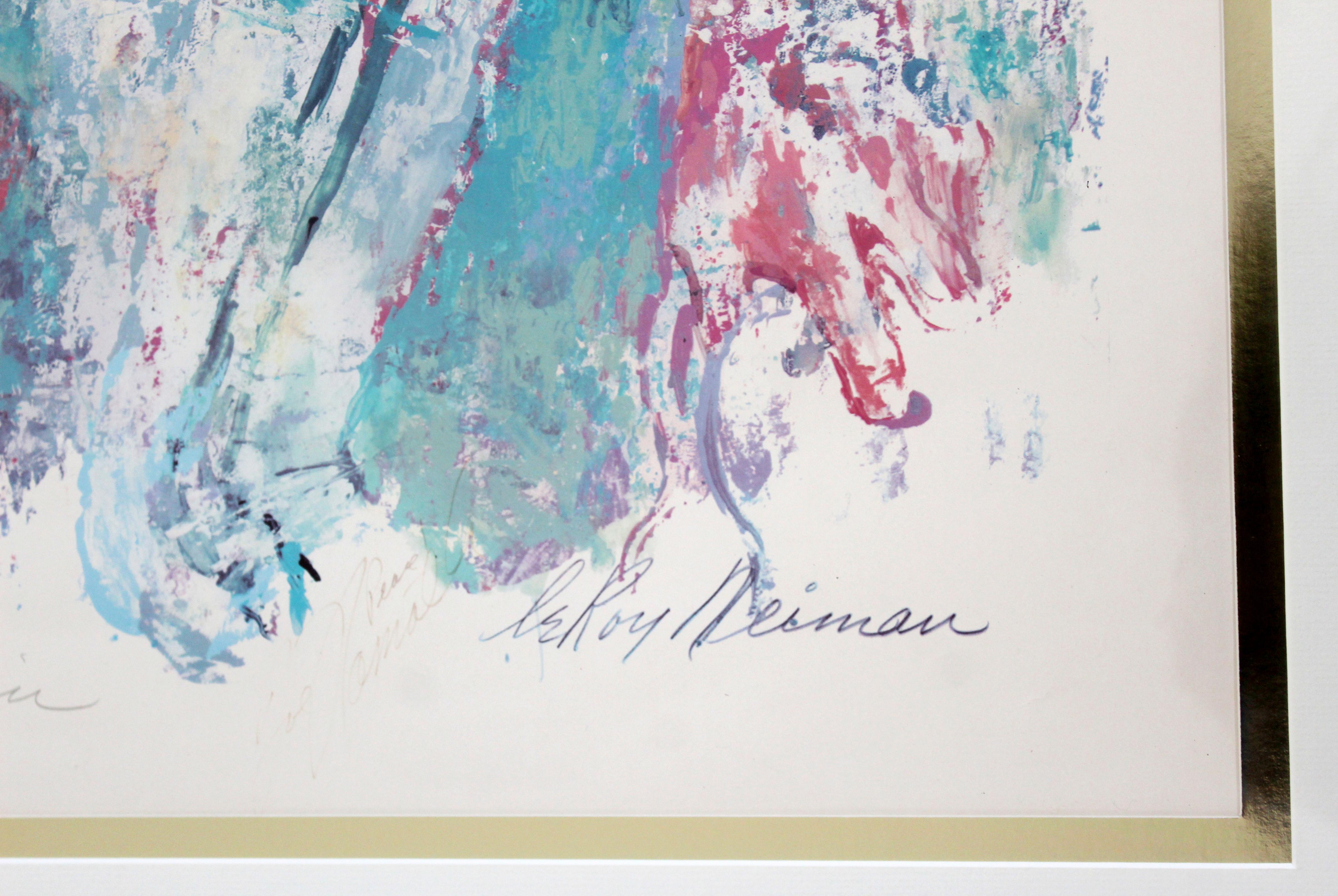 American Mid-Century Modern Framed Dual Signed Leroy Neiman Lithograph Joe Namath
