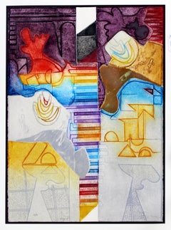 Mid-Century Modern Framed Embossed Etching Signed Gerard Fitremann 53/90, 1980s