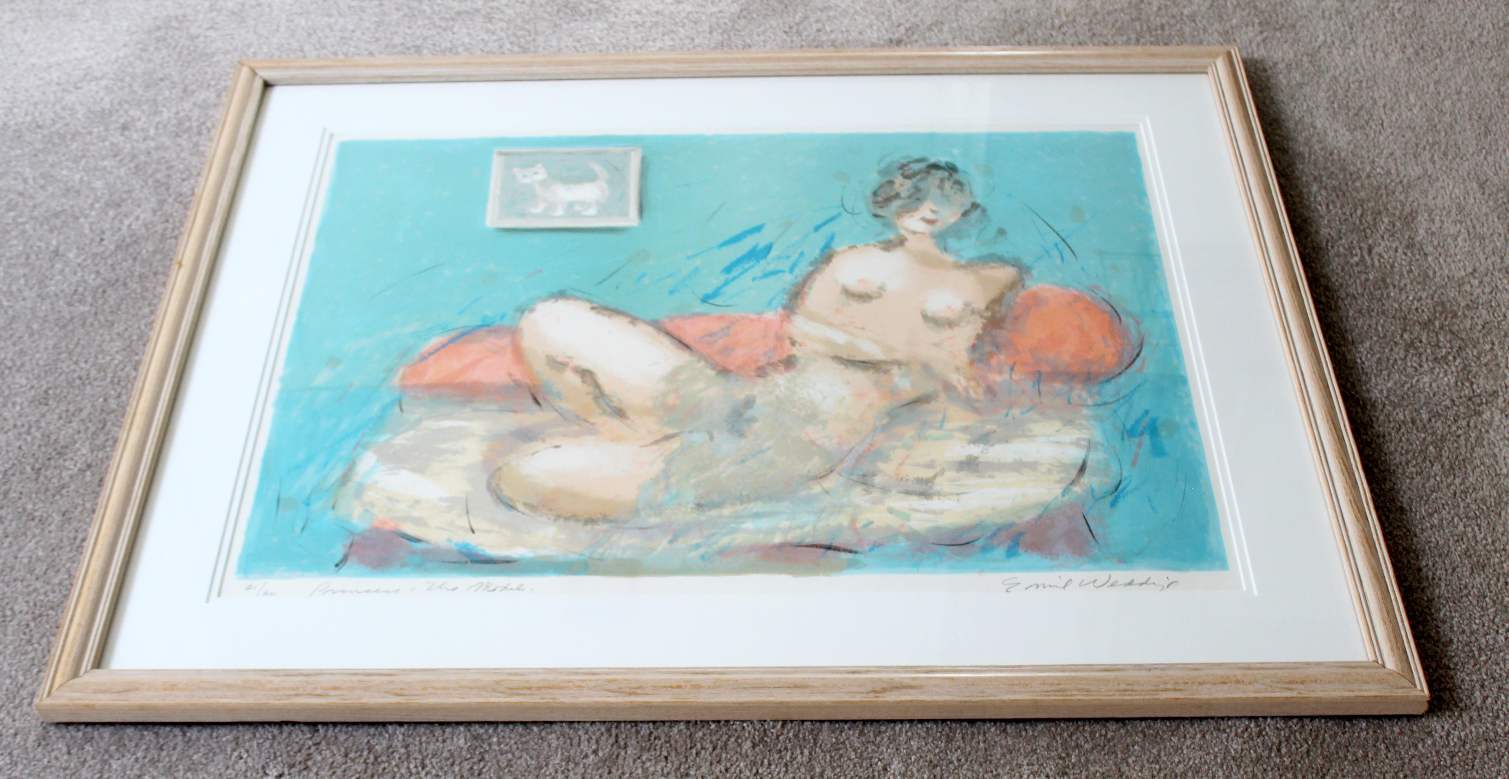 American Mid-Century Modern Framed Emil Weddige Signed Lithograph of Reclining Nude 21/60
