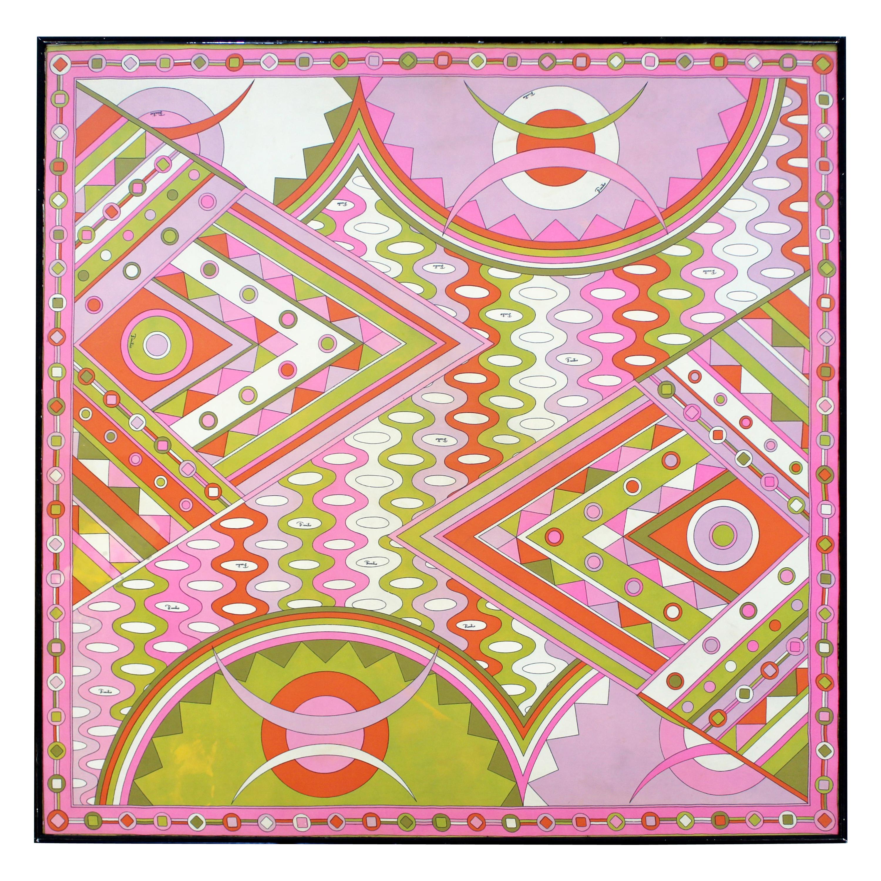 Mid-Century Modern Framed Emilio Pucci Silk Scarf Textile Fabric Art, 1960s
