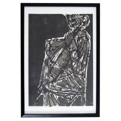 Mid-Century Modern Framed Eugene Tarhiro Cellist Signed Mezzotint Etching
