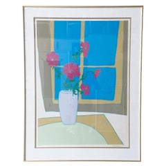 Gerahmte Blumen im Fenster, signierter Druck 164/225, Moderne der Mitte des Jahrhunderts