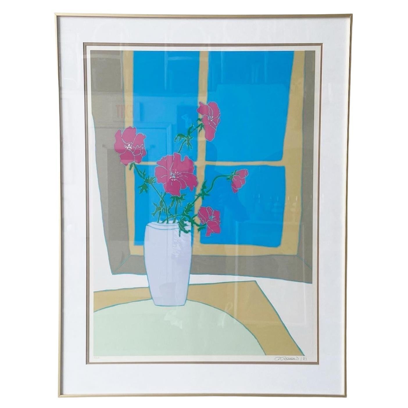 Mid-Century Modern Framed Flowers in the Window Signed Print 164/225